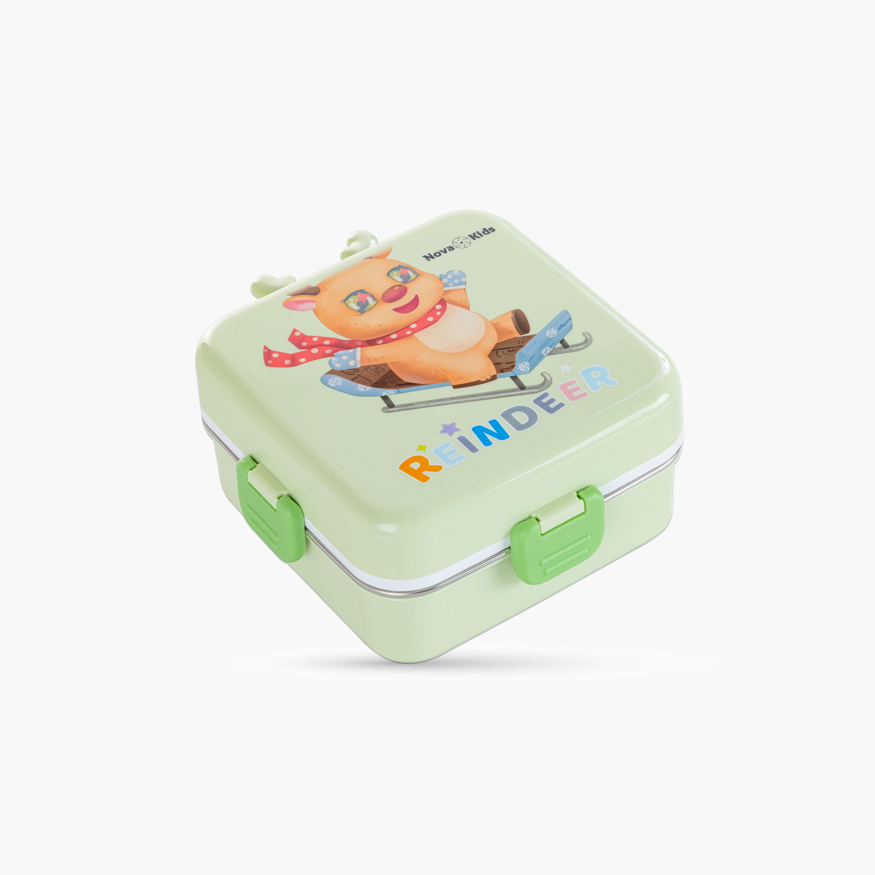 Nova Kids 3-Compartment Steel Bento Lunch Box with Spoon & Sauce Box - 1590 ml - Reindeer - Green-school-lunchessentials-lunchboxes-image-3