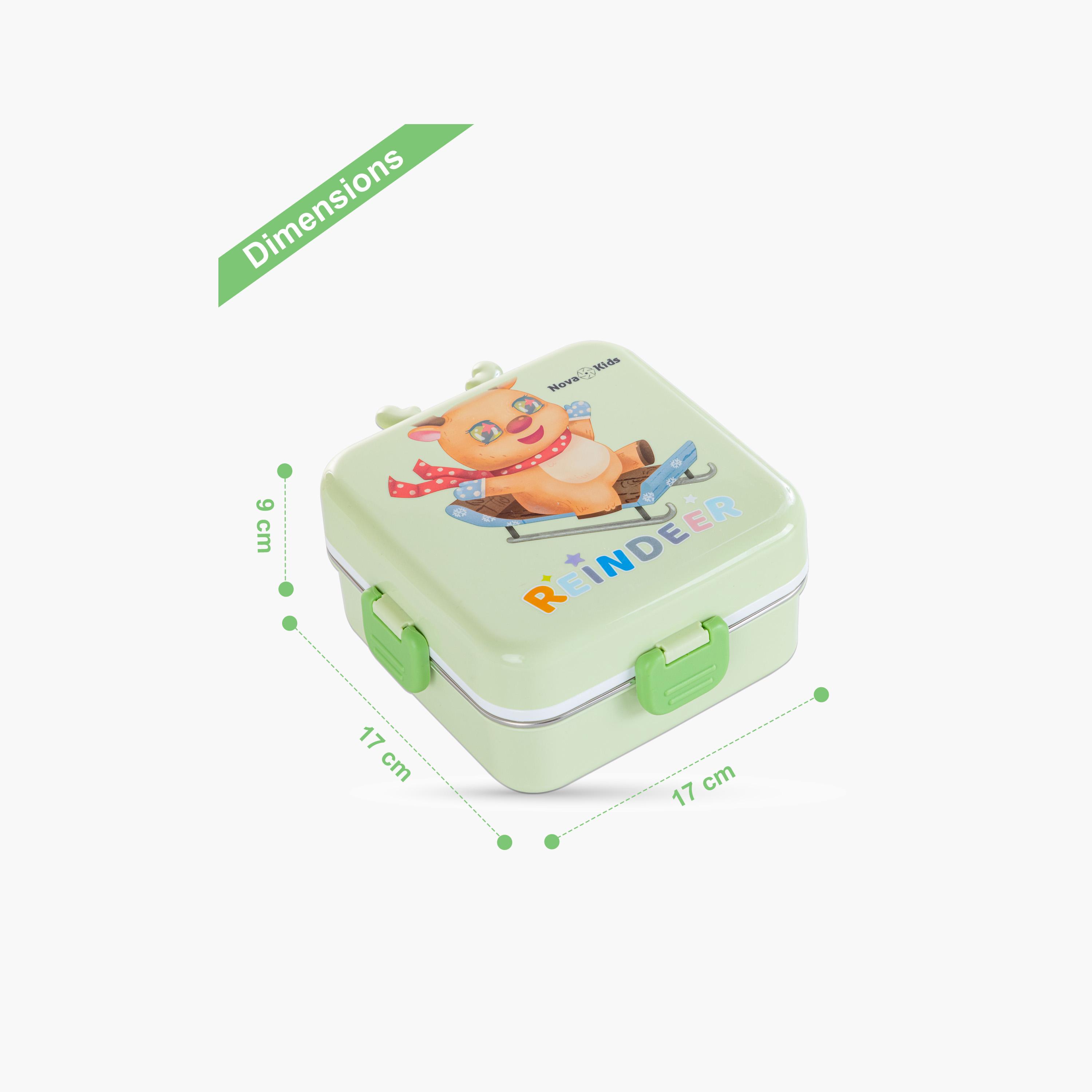Nova Kids 3-Compartment Steel Bento Lunch Box with Spoon & Sauce Box - 1590 ml - Reindeer - Green-school-lunchessentials-lunchboxes-image-7