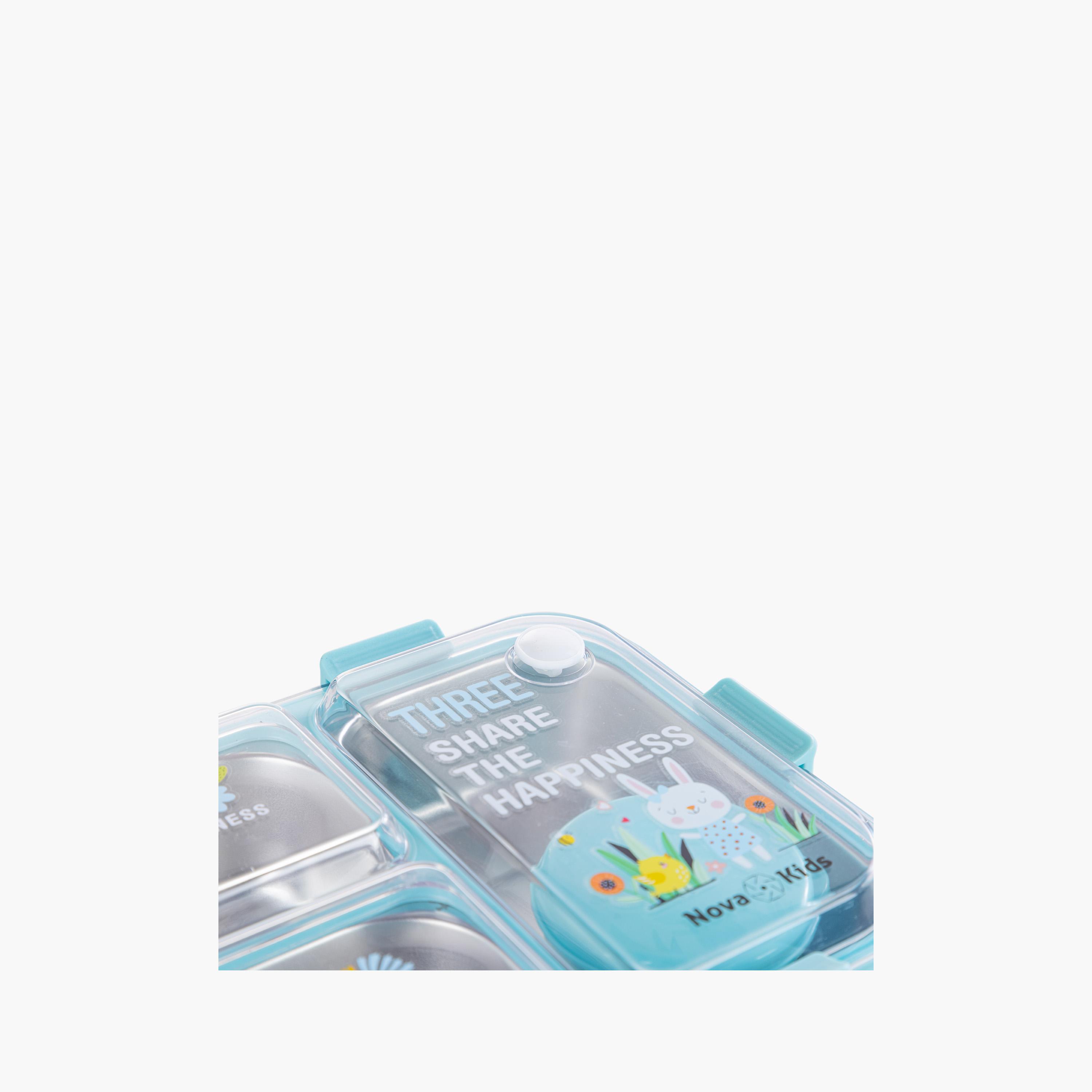 Nova Kids 3-Compartment Stainless Steel Bento Lunch Box with Spoon & Fork Set - 800 ml - Blue-school-lunchessentials-lunchboxes-image-5