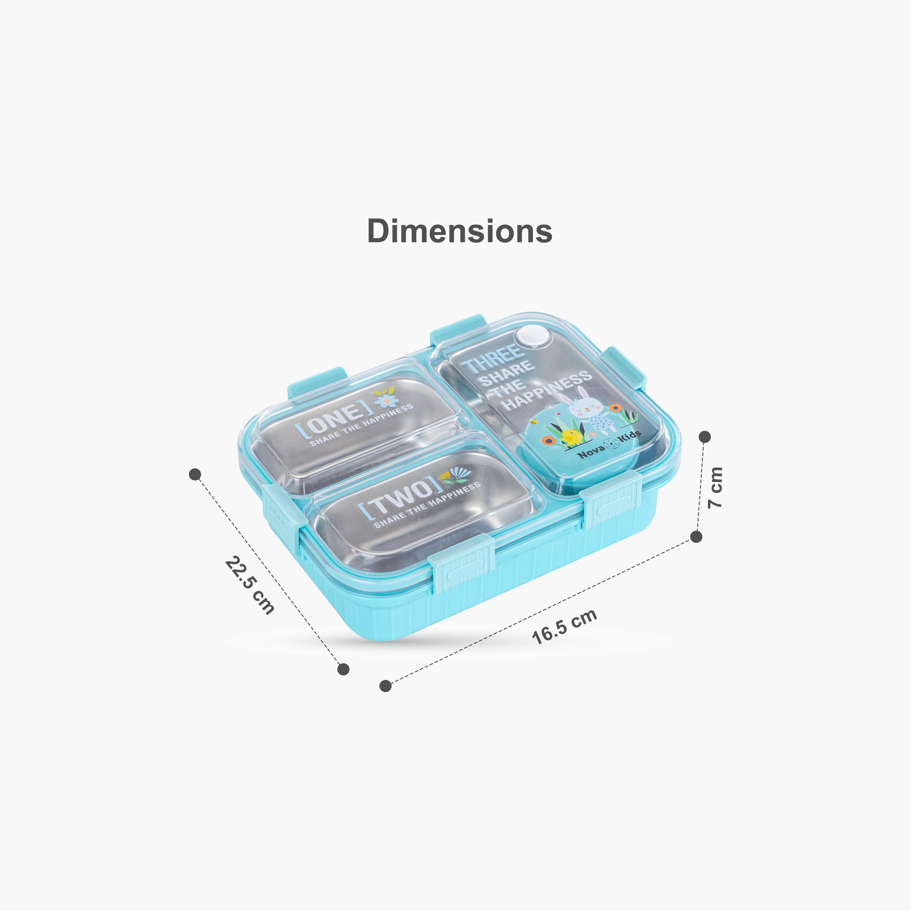 Nova Kids 3-Compartment Stainless Steel Bento Lunch Box with Spoon & Fork Set - 800 ml - Blue-school-lunchessentials-lunchboxes-image-7