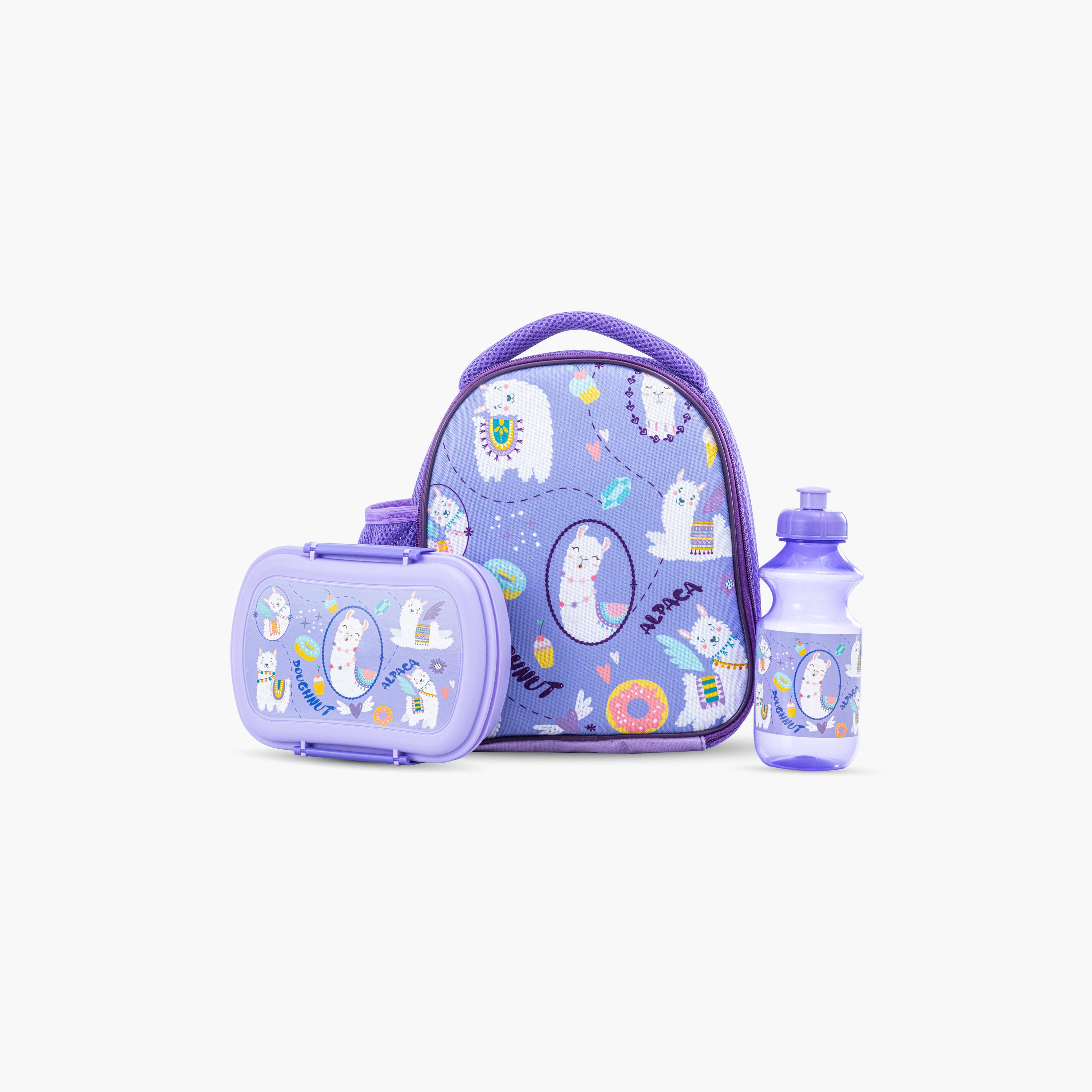 Nova Kids Lunch Bag with Lunch Box & Water Bottle - Lama - Purple-school-lunchessentials-lunchbags-image-1