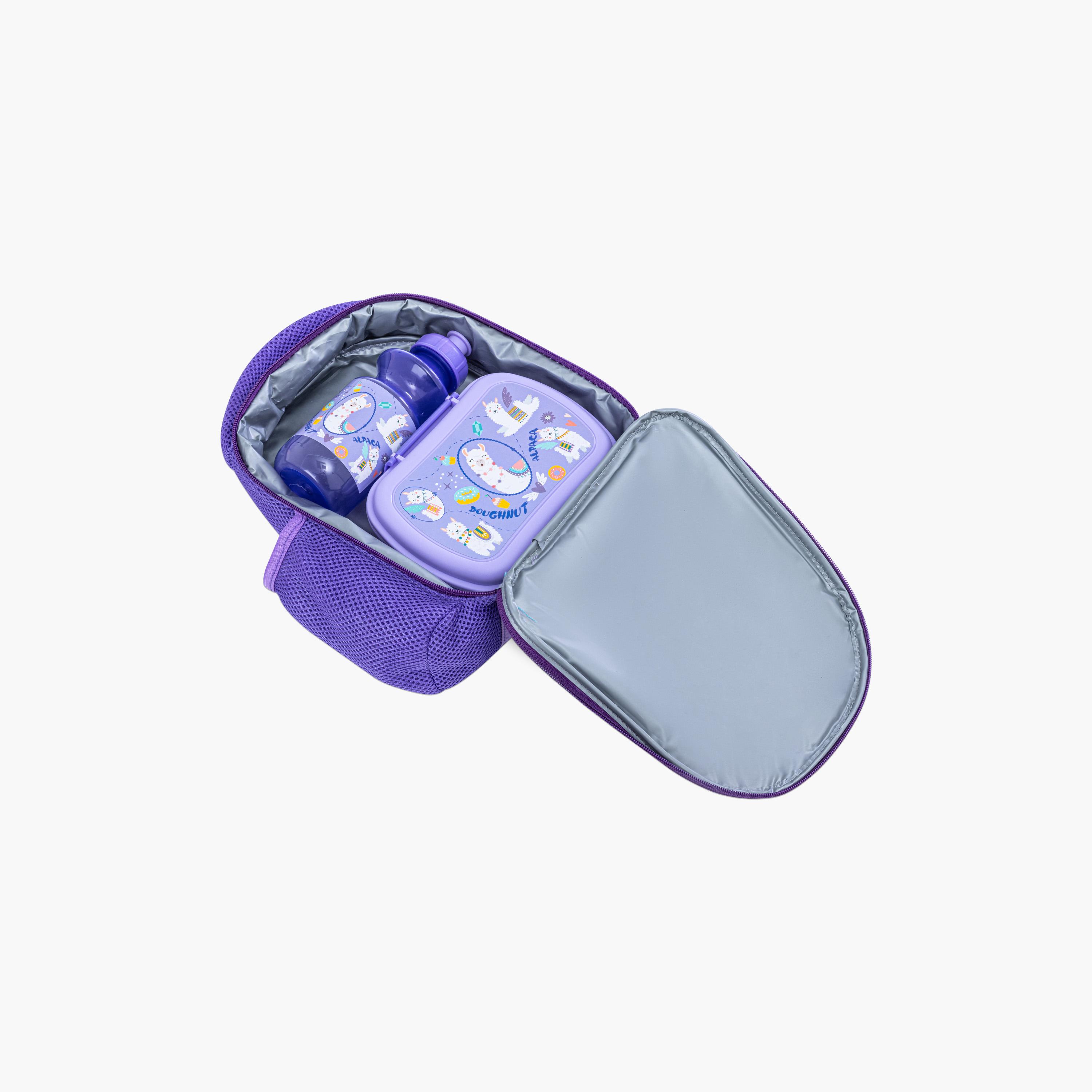 Nova Kids Lunch Bag with Lunch Box & Water Bottle - Lama - Purple-school-lunchessentials-lunchbags-image-2