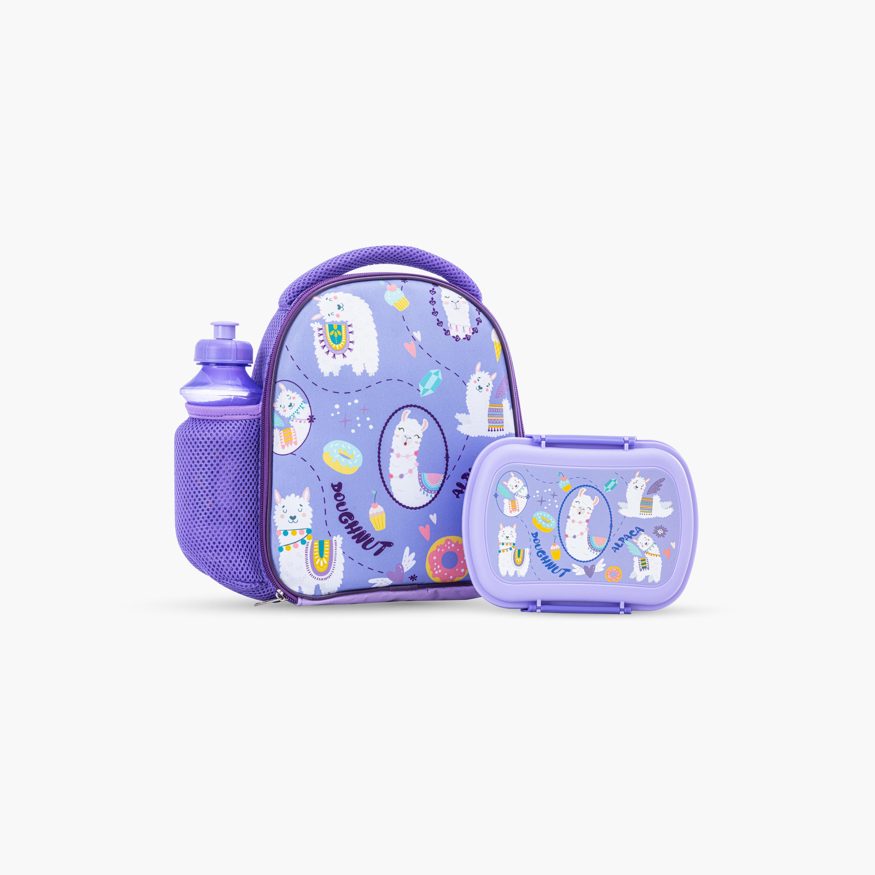 Nova Kids Lunch Bag with Lunch Box & Water Bottle - Lama - Purple-school-lunchessentials-lunchbags-image-3