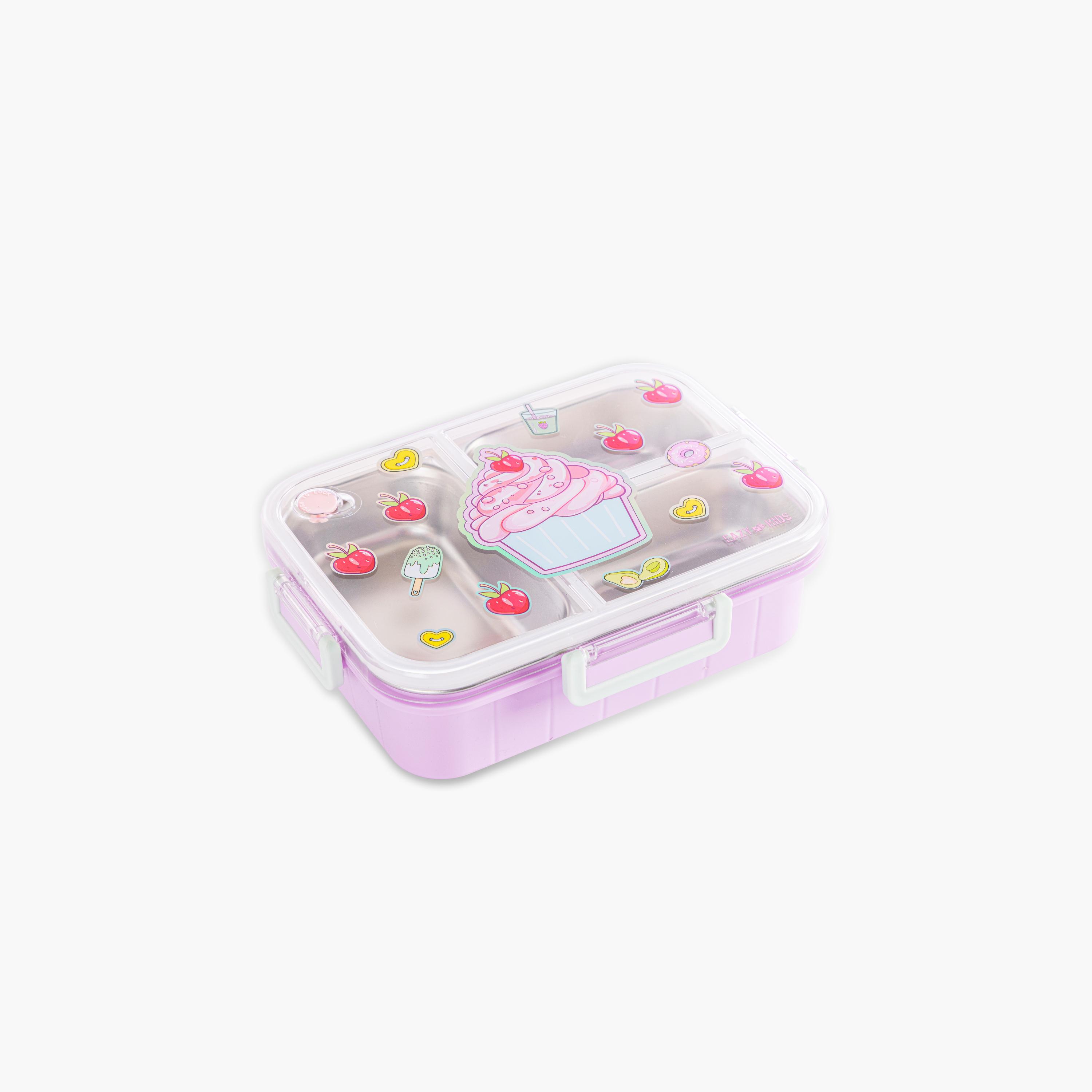 Eazy Kids 3-Compartment Stainless Steel Bento Lunch Box - 800 ml - Cup Cake - Purple-school-lunchessentials-lunchboxes-image-1