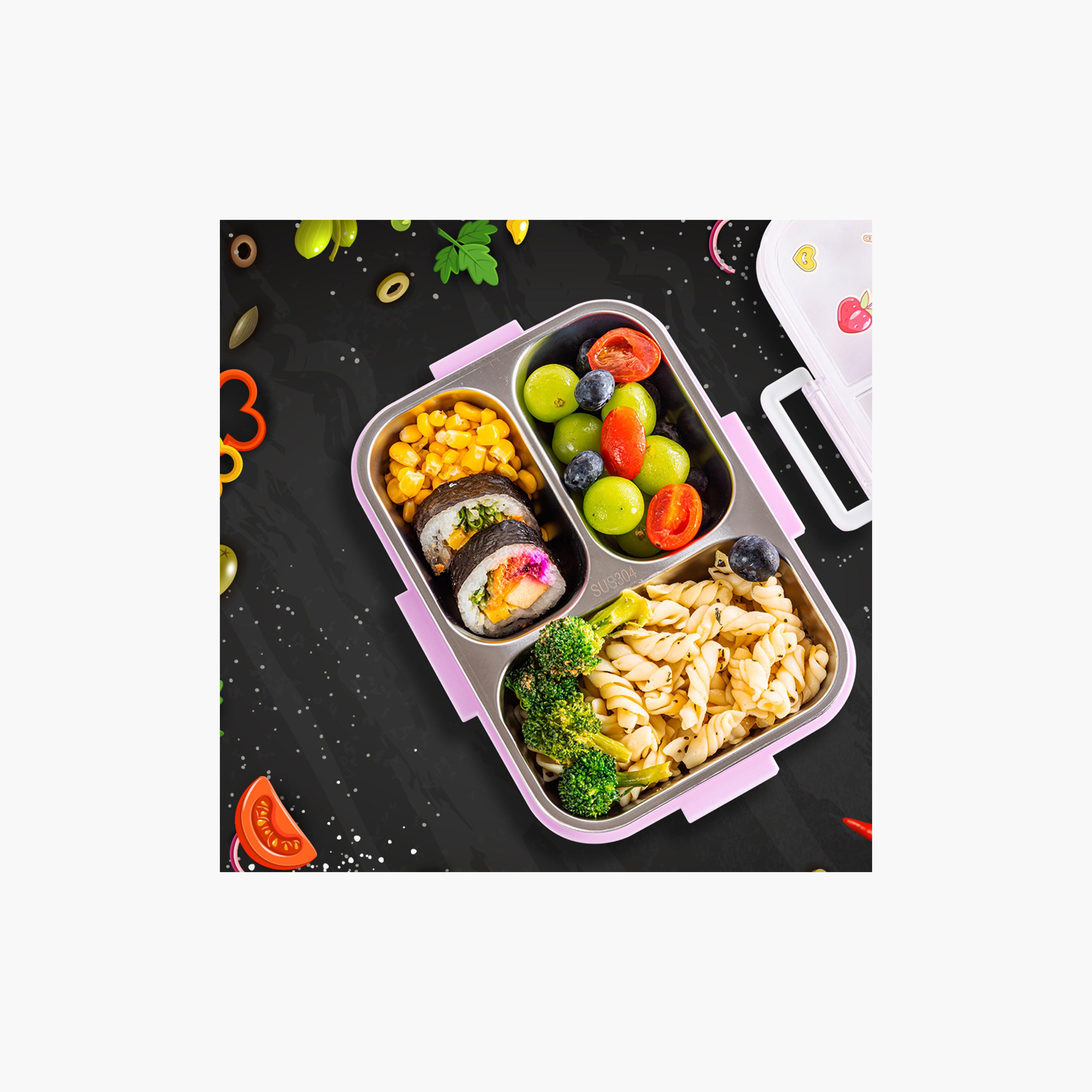 Eazy Kids 3-Compartment Stainless Steel Bento Lunch Box - 800 ml - Cup Cake - Purple-school-lunchessentials-lunchboxes-image-2