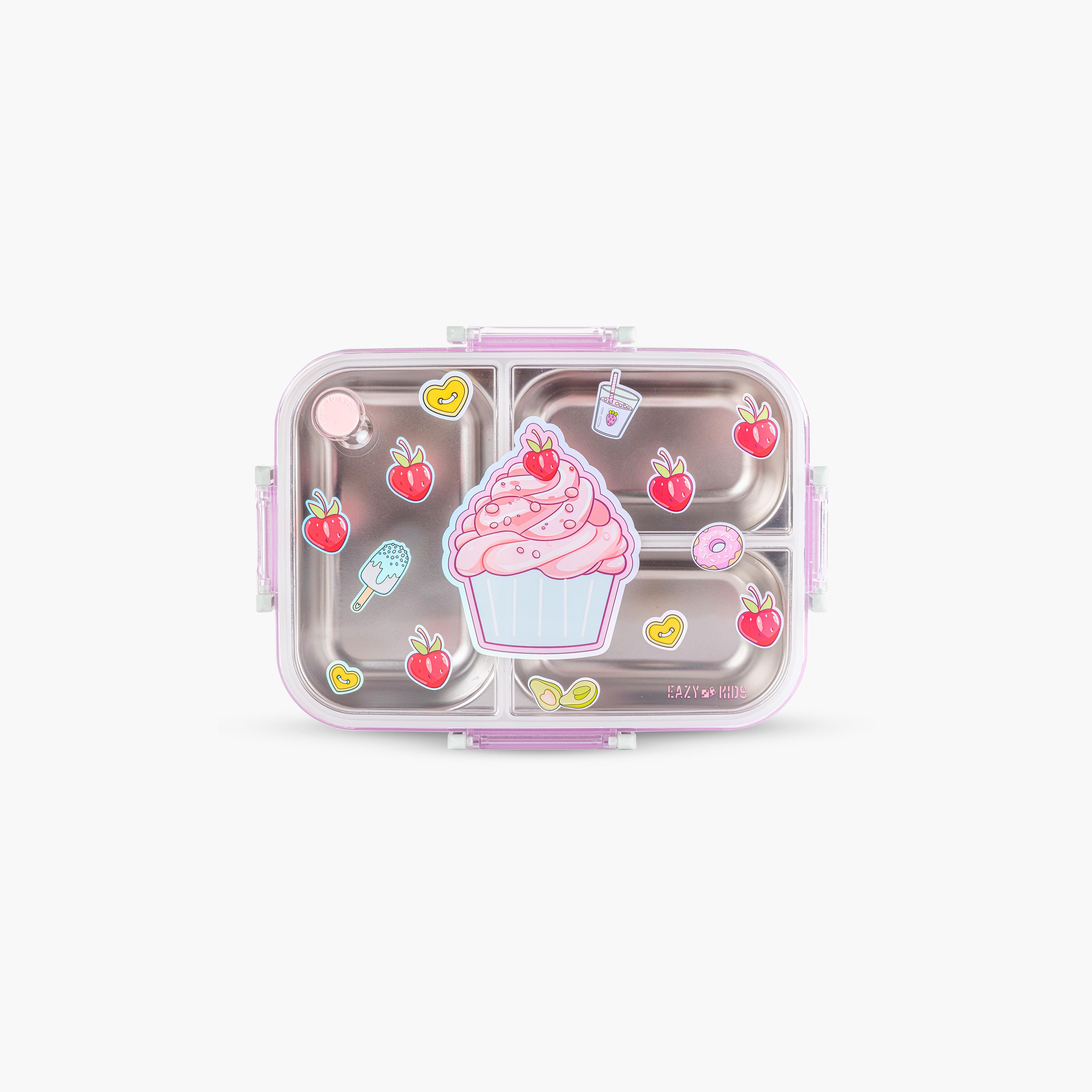 Eazy Kids 3-Compartment Stainless Steel Bento Lunch Box - 800 ml - Cup Cake - Purple-school-lunchessentials-lunchboxes-image-6