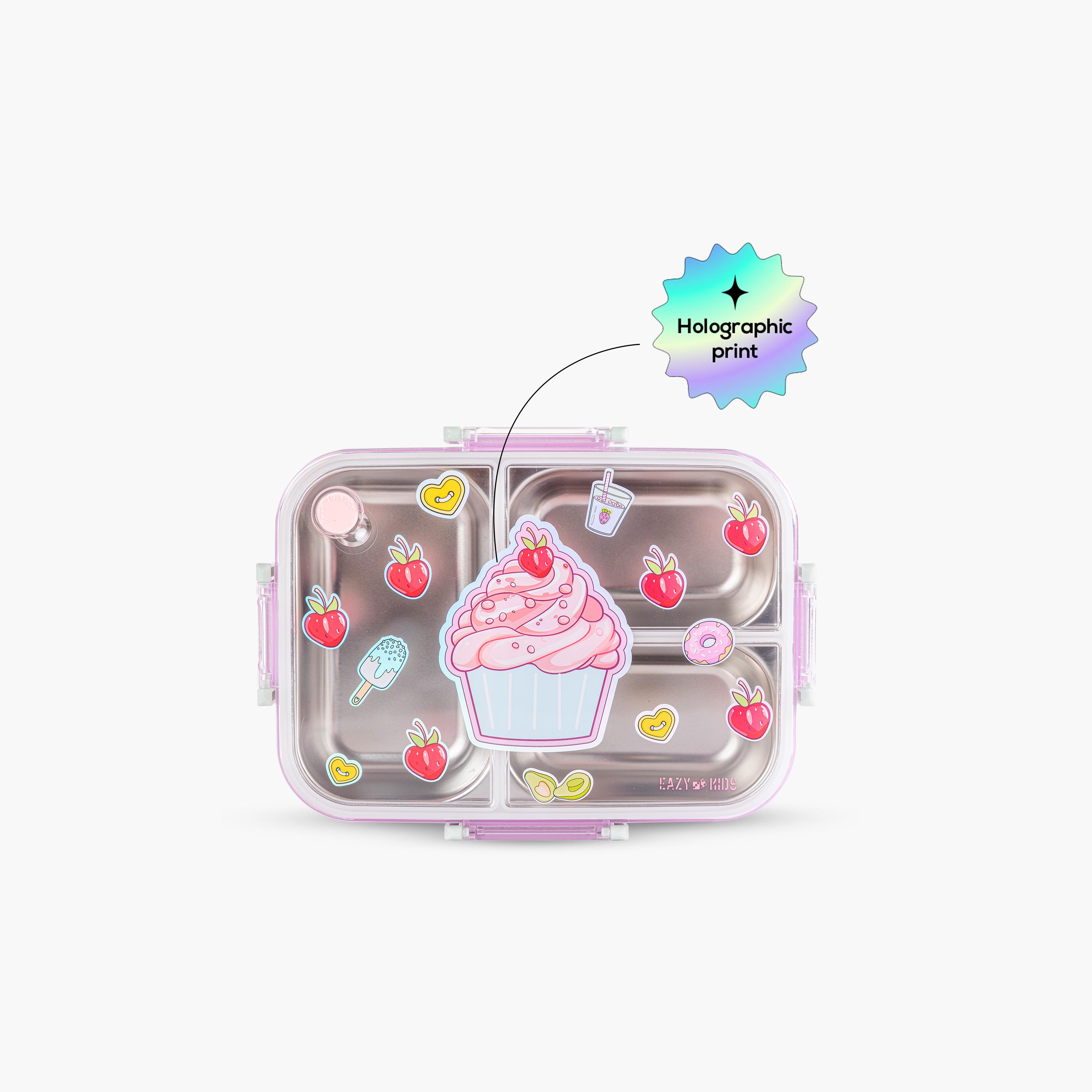 Eazy Kids 3-Compartment Stainless Steel Bento Lunch Box - 800 ml - Cup Cake - Purple-school-lunchessentials-lunchboxes-image-8