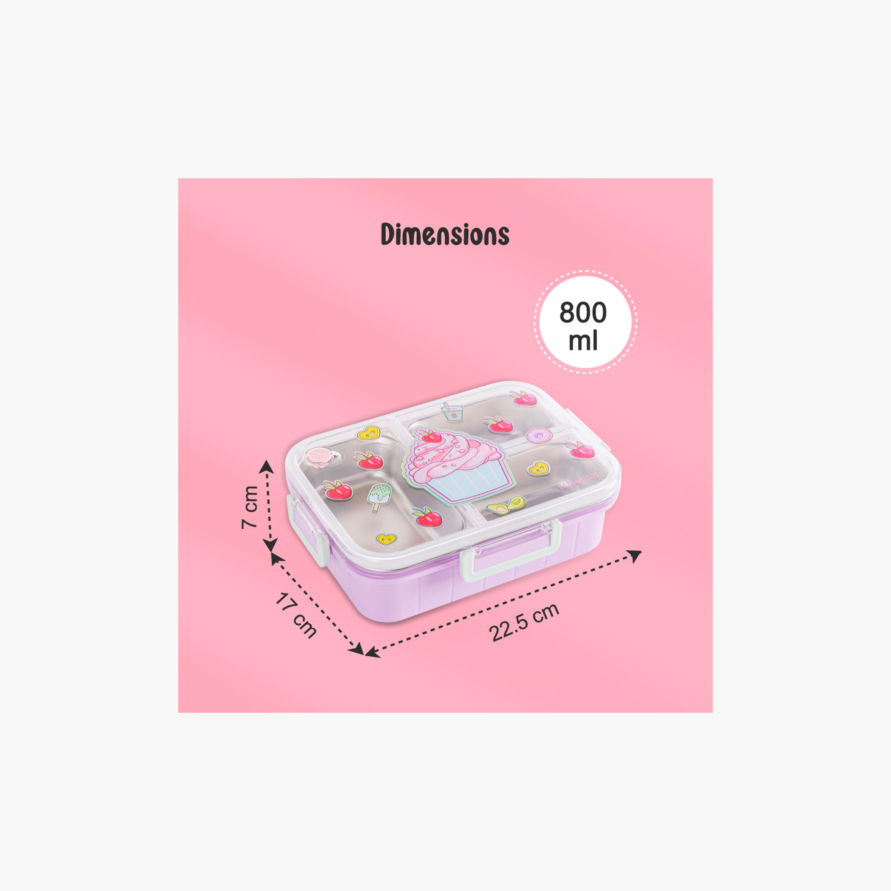 Eazy Kids 3-Compartment Stainless Steel Bento Lunch Box - 800 ml - Cup Cake - Purple-school-lunchessentials-lunchboxes-image-9
