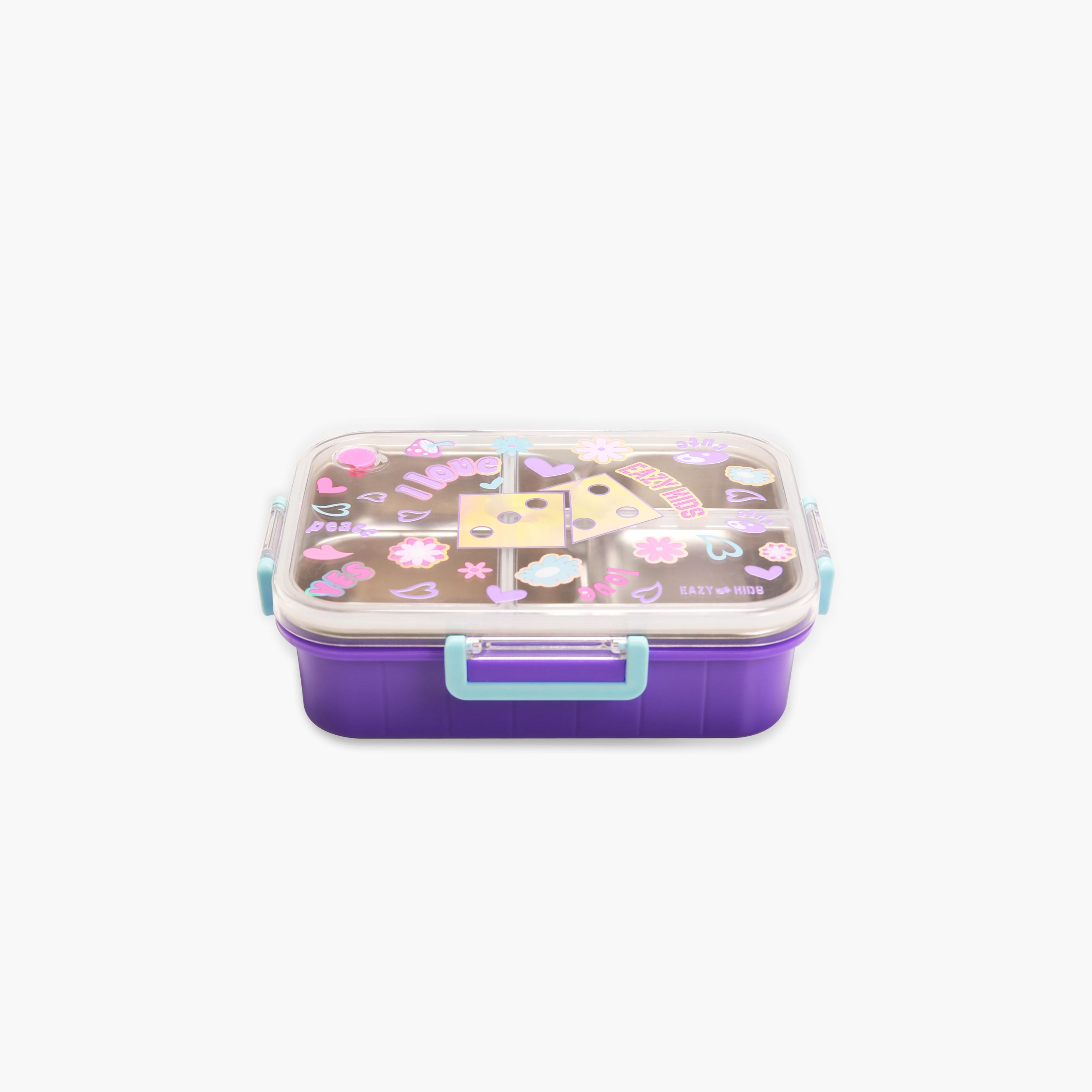 Eazy Kids 3-Compartment Stainless Steel Bento Lunch Box - 800 ml - Floral - Purple-school-lunchessentials-lunchboxes-image-6