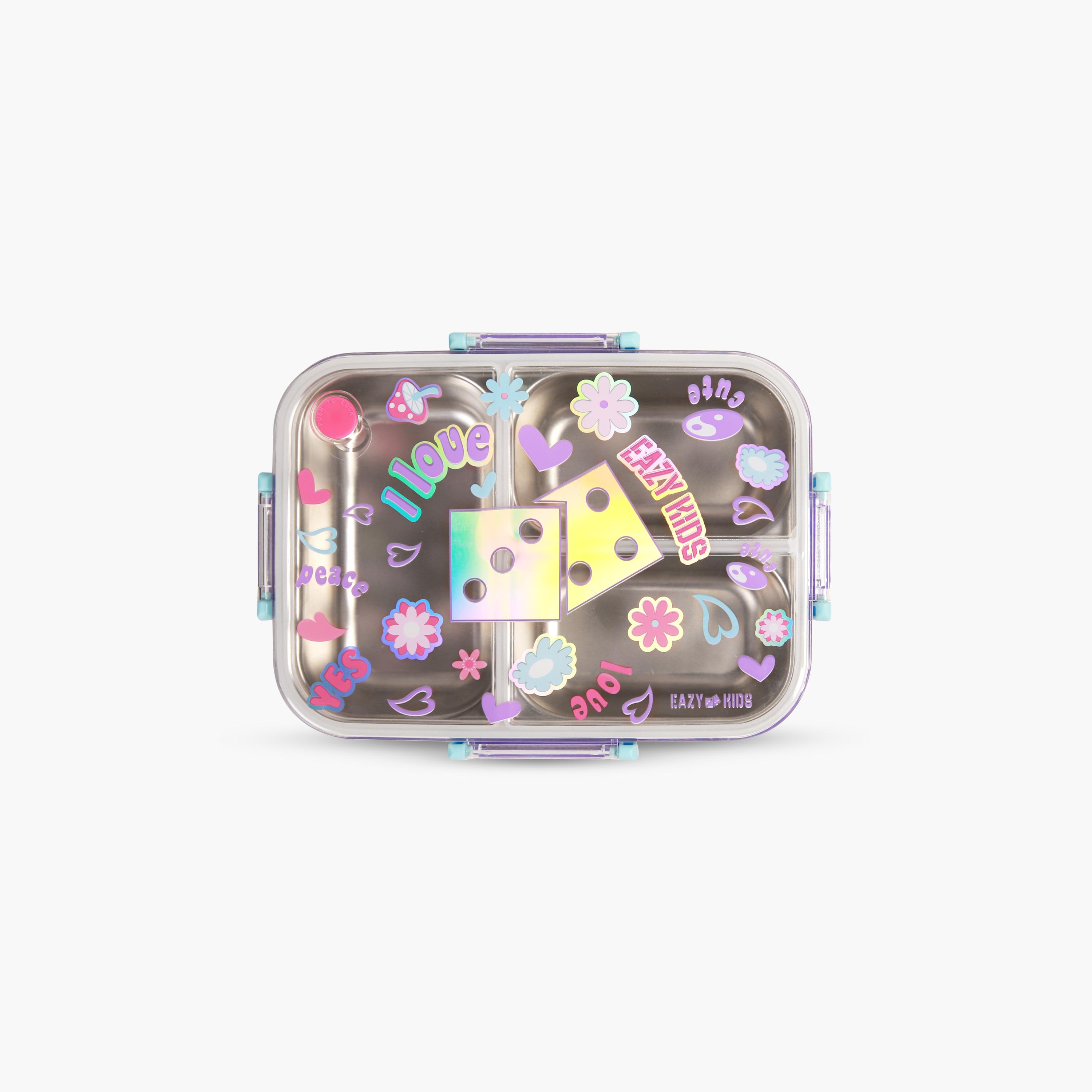 Eazy Kids 3-Compartment Stainless Steel Bento Lunch Box - 800 ml - Floral - Purple-school-lunchessentials-lunchboxes-image-7