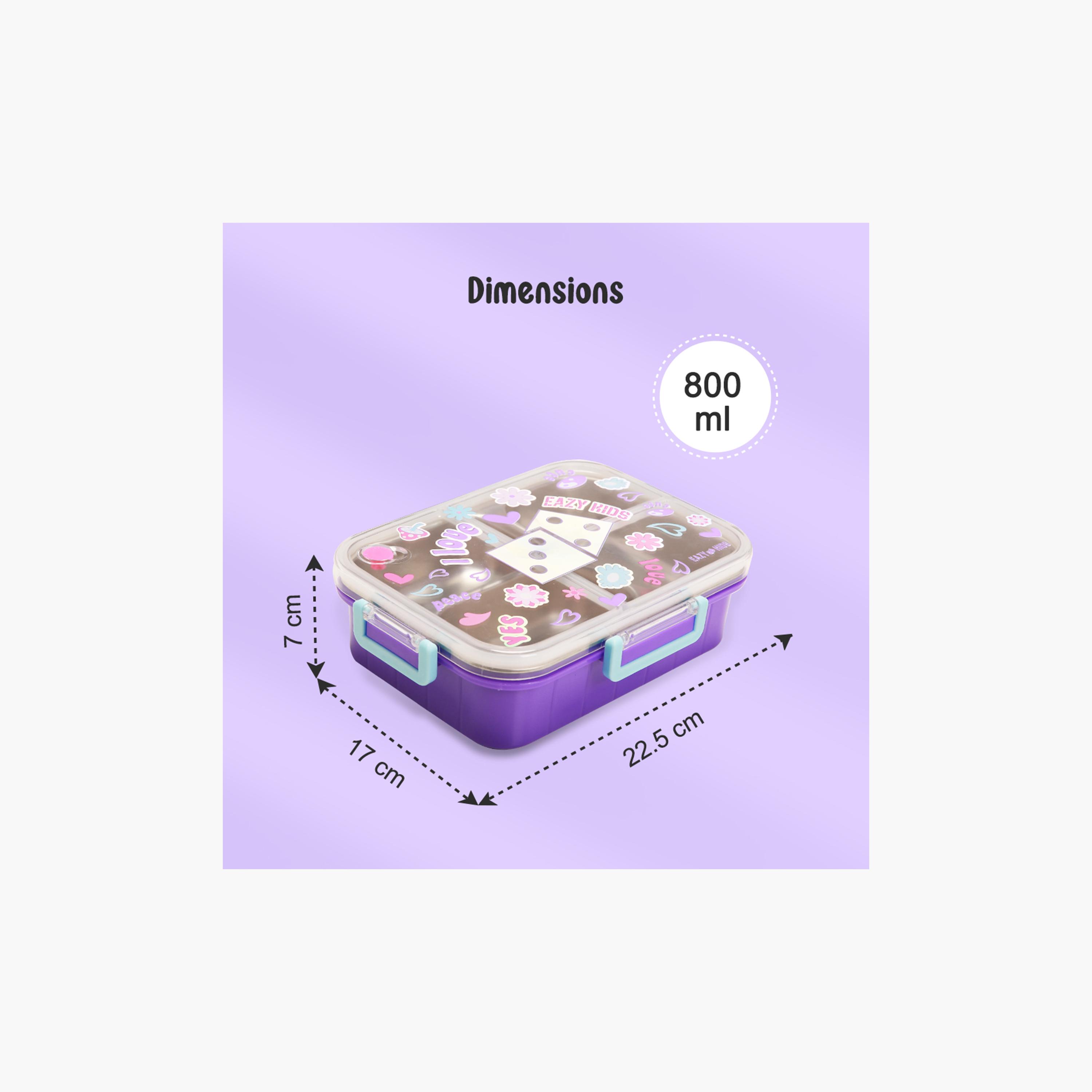 Eazy Kids 3-Compartment Stainless Steel Bento Lunch Box - 800 ml - Floral - Purple-school-lunchessentials-lunchboxes-image-9