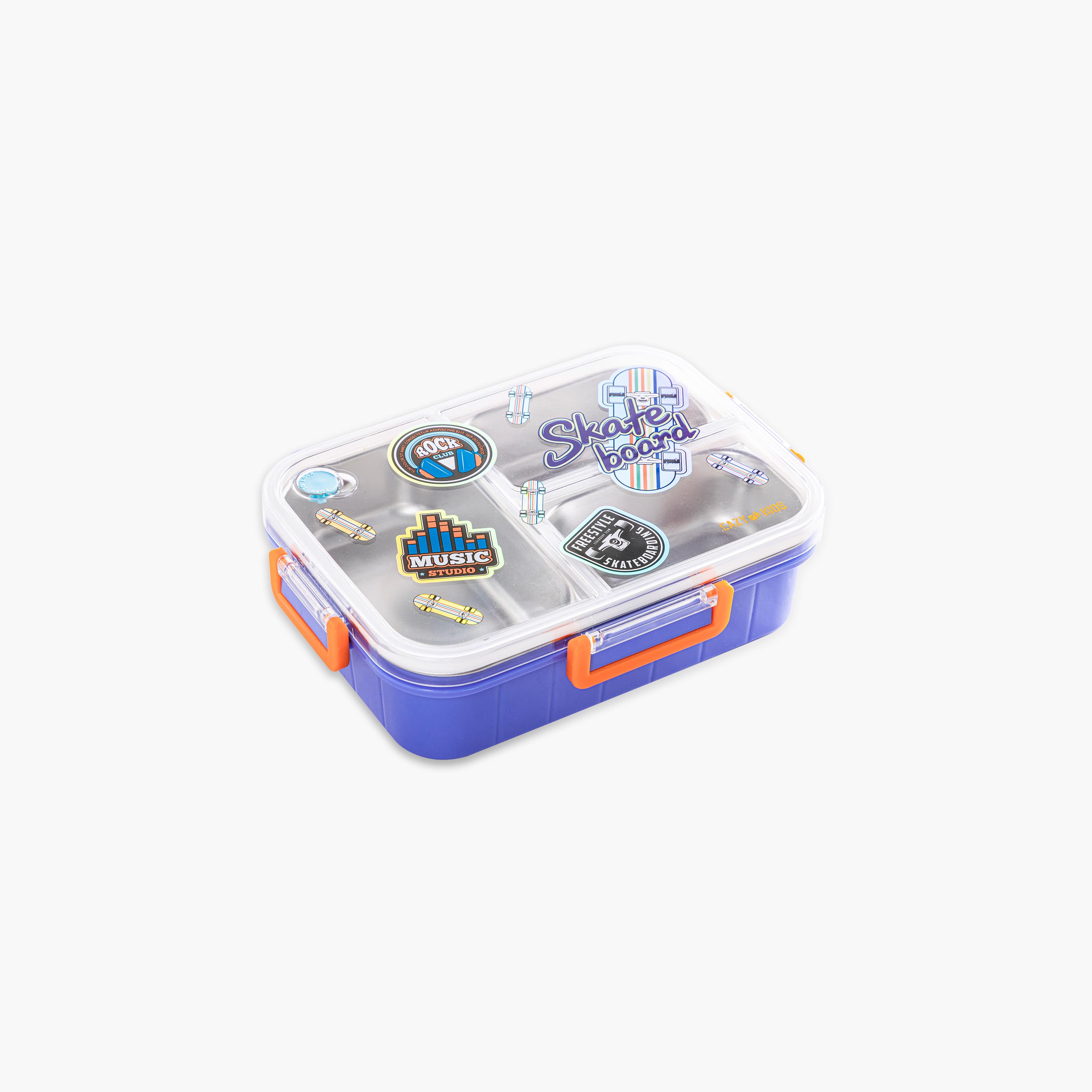 Eazy Kids 3-Compartment Stainless Steel Bento Lunch Box - 800 ml - Skate Board - Purple-school-lunchessentials-lunchboxes-image-1