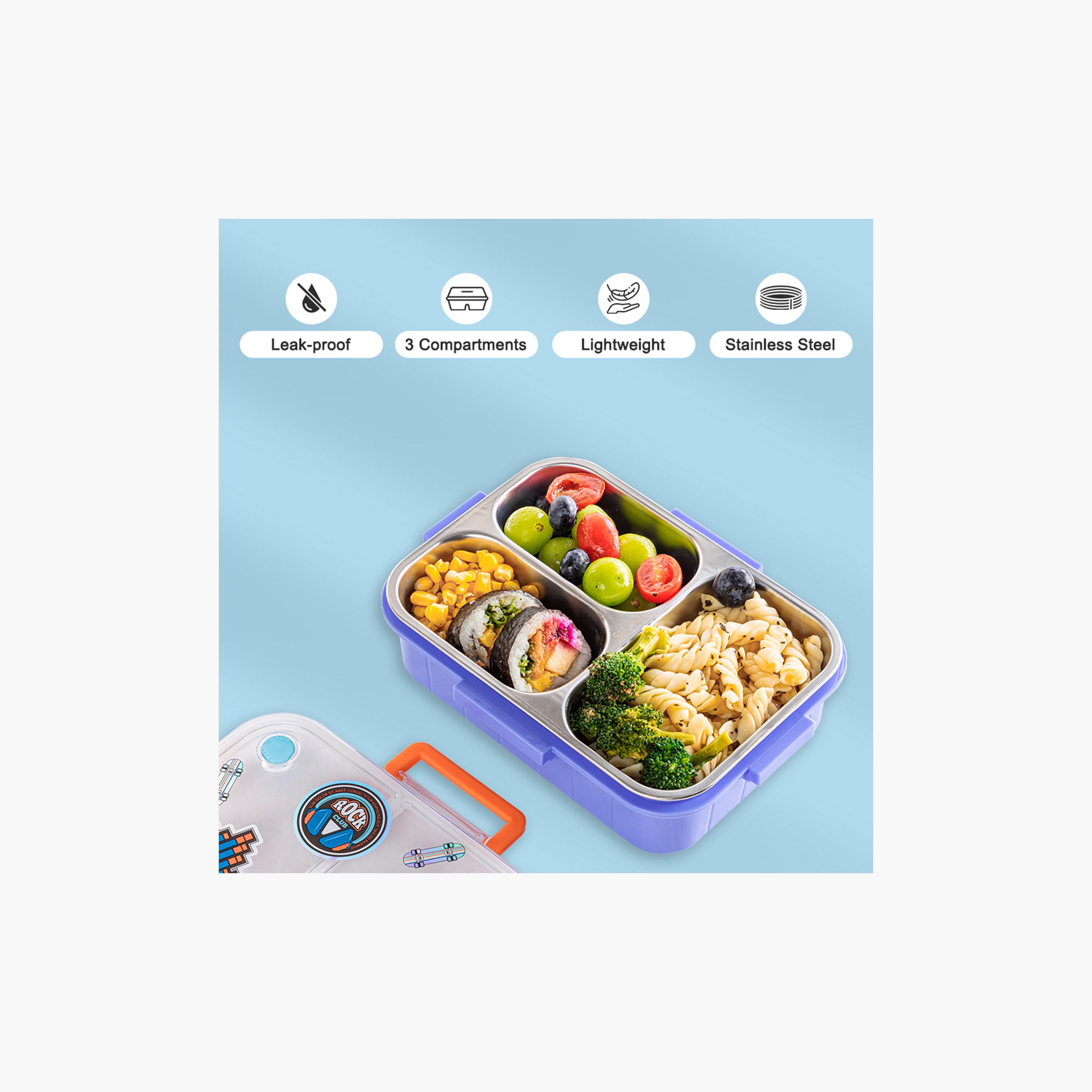 Eazy Kids 3-Compartment Stainless Steel Bento Lunch Box - 800 ml - Skate Board - Purple-school-lunchessentials-lunchboxes-image-13