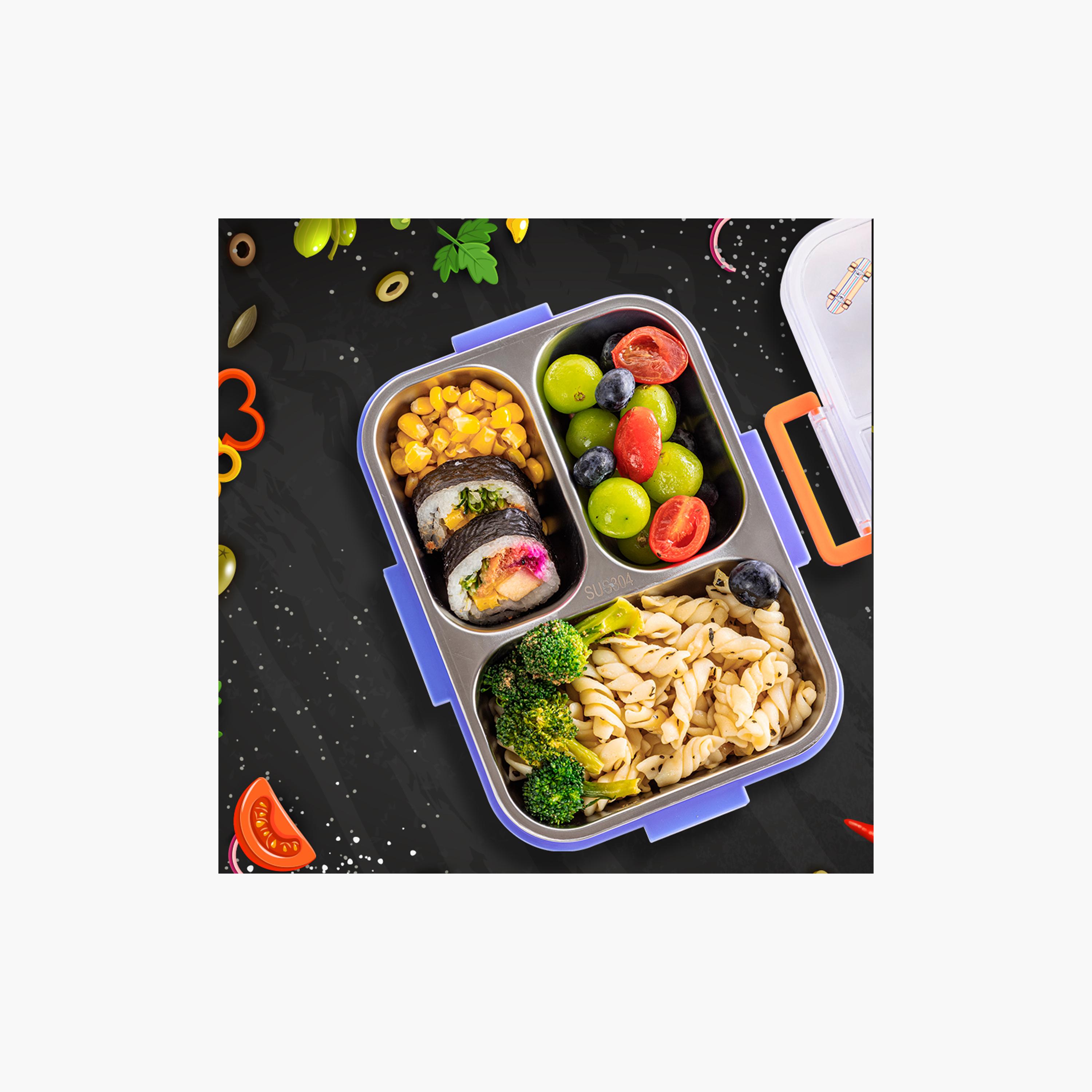 Eazy Kids 3-Compartment Stainless Steel Bento Lunch Box - 800 ml - Skate Board - Purple-school-lunchessentials-lunchboxes-image-14