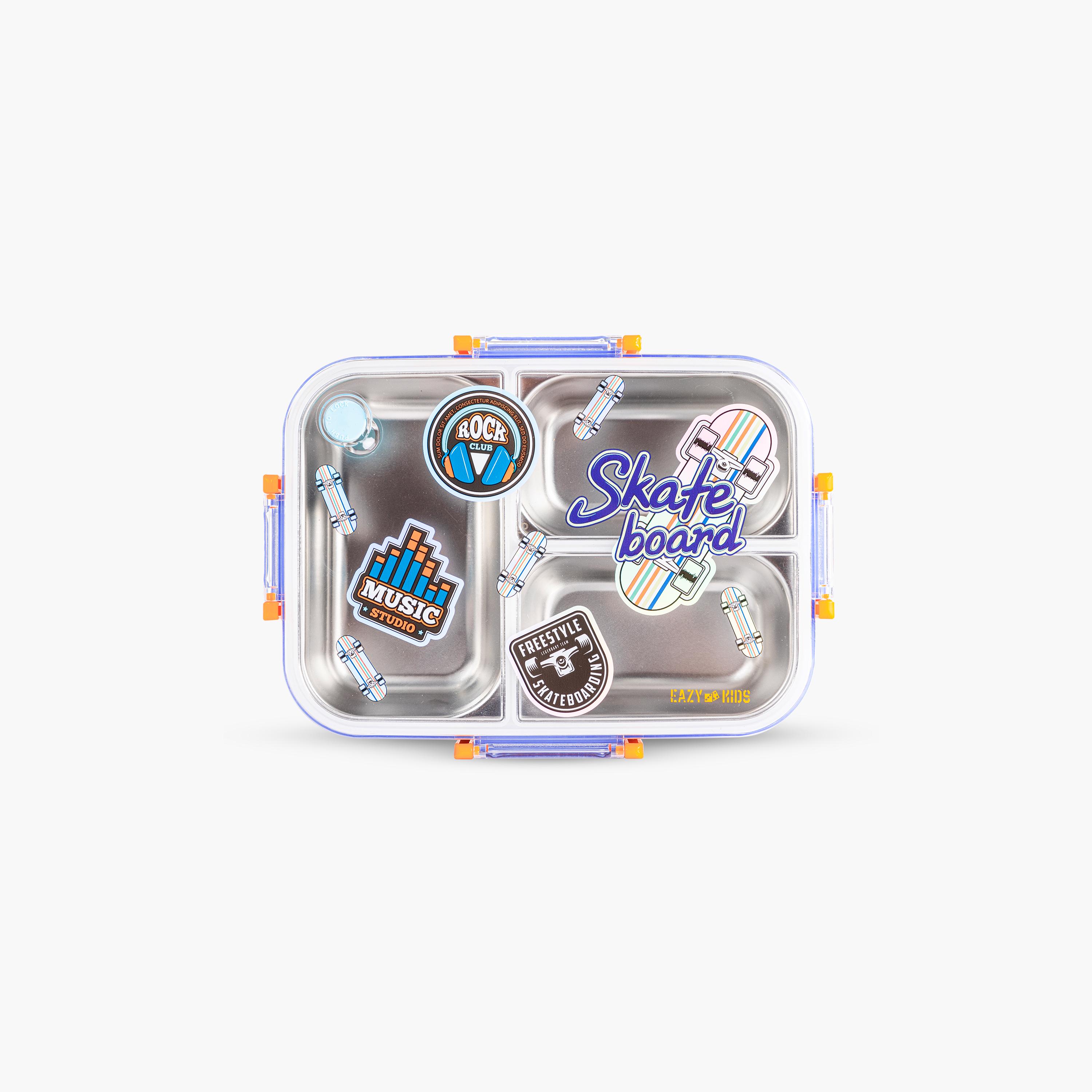 Eazy Kids 3-Compartment Stainless Steel Bento Lunch Box - 800 ml - Skate Board - Purple-school-lunchessentials-lunchboxes-image-16