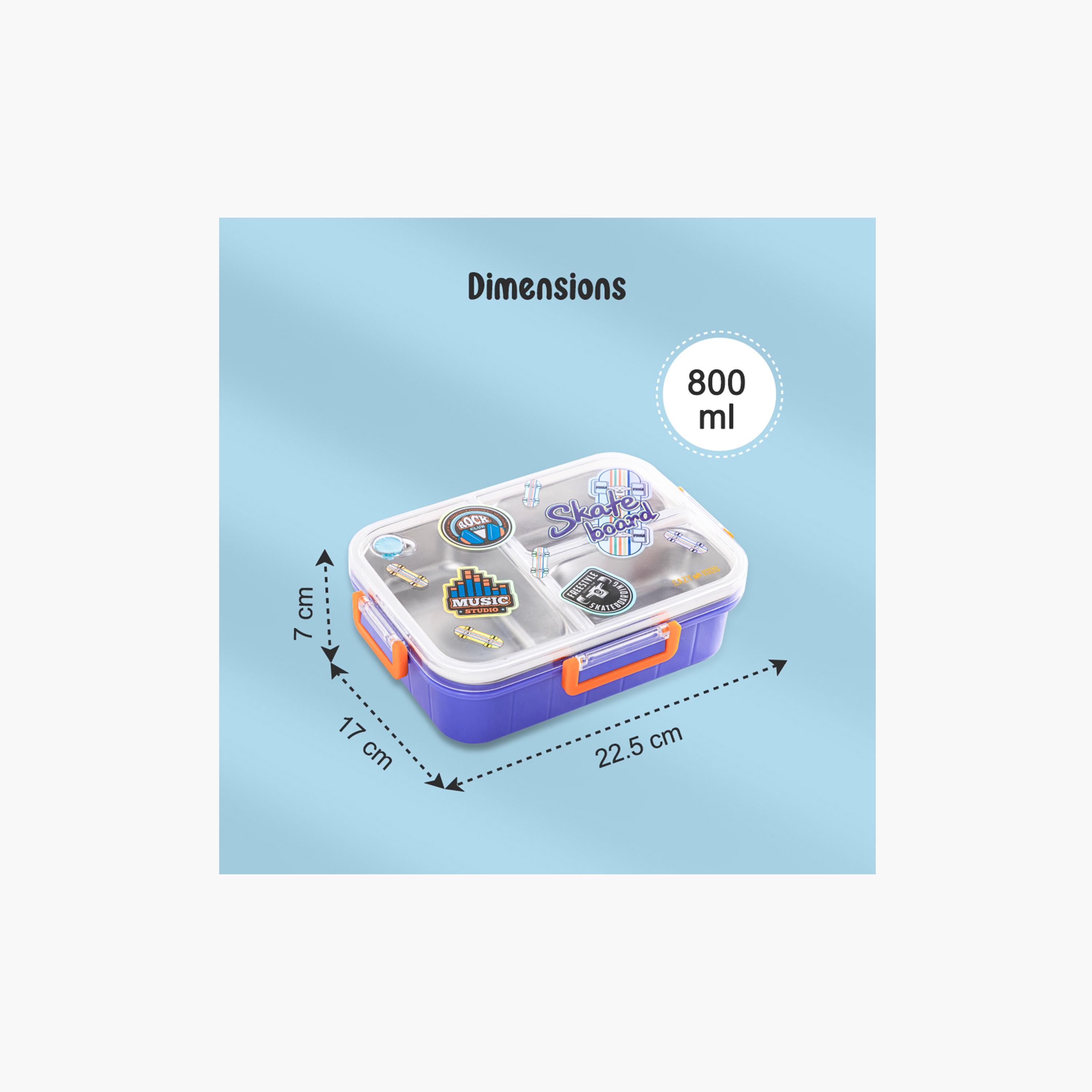 Eazy Kids 3-Compartment Stainless Steel Bento Lunch Box - 800 ml - Skate Board - Purple-school-lunchessentials-lunchboxes-image-2