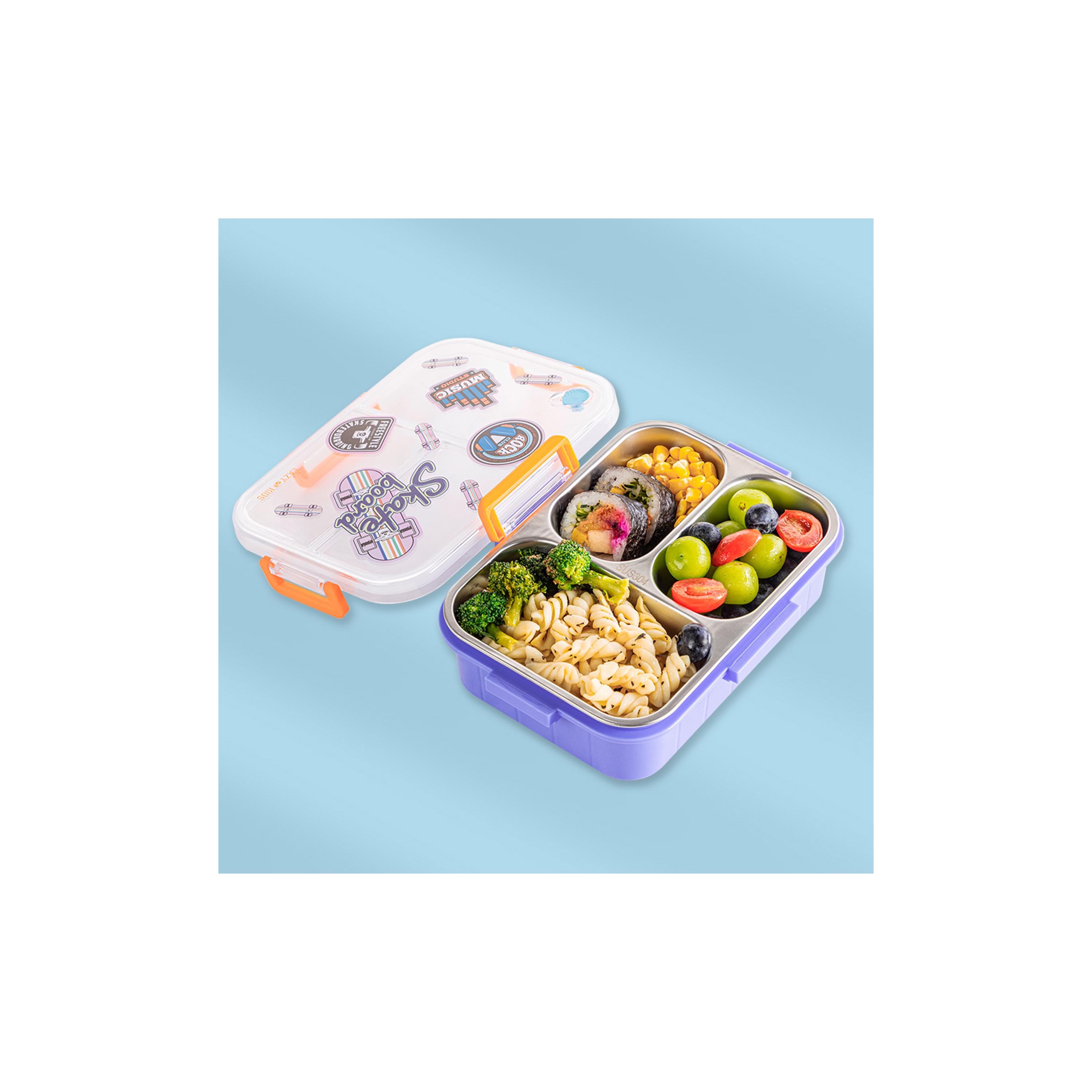 Eazy Kids 3-Compartment Stainless Steel Bento Lunch Box - 800 ml - Skate Board - Purple-school-lunchessentials-lunchboxes-image-8