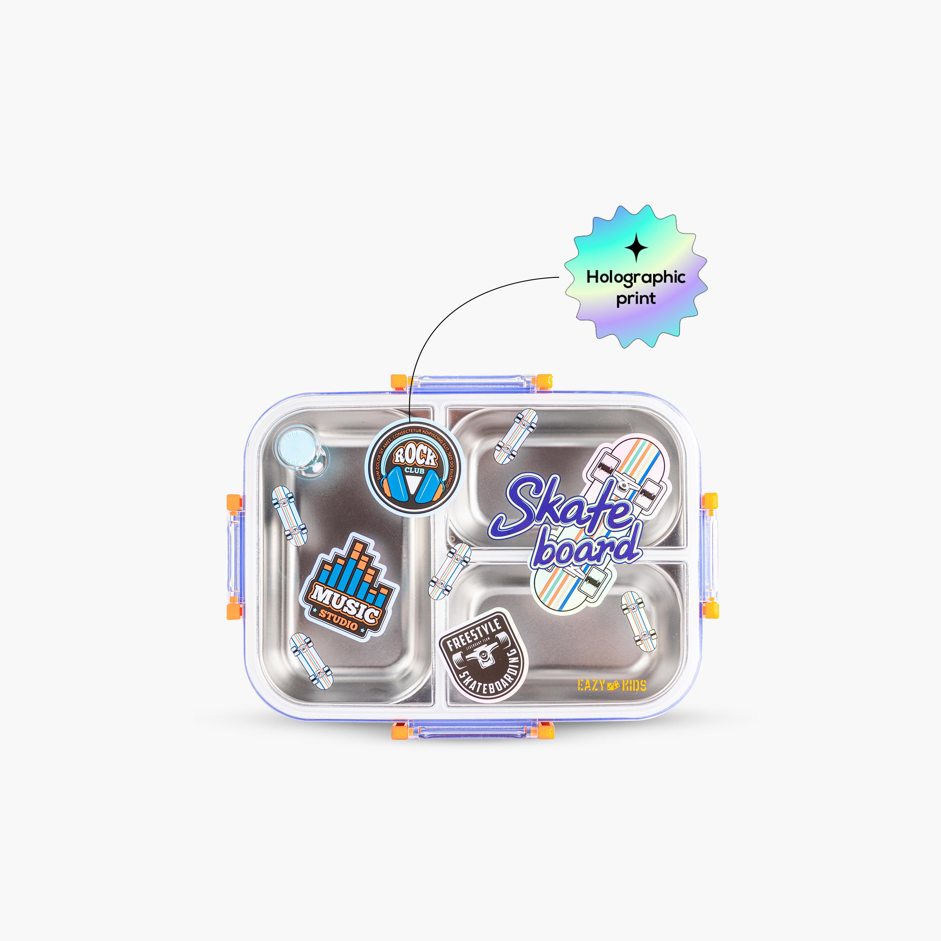 Eazy Kids 3-Compartment Stainless Steel Bento Lunch Box - 800 ml - Skate Board - Purple-school-lunchessentials-lunchboxes-image-9