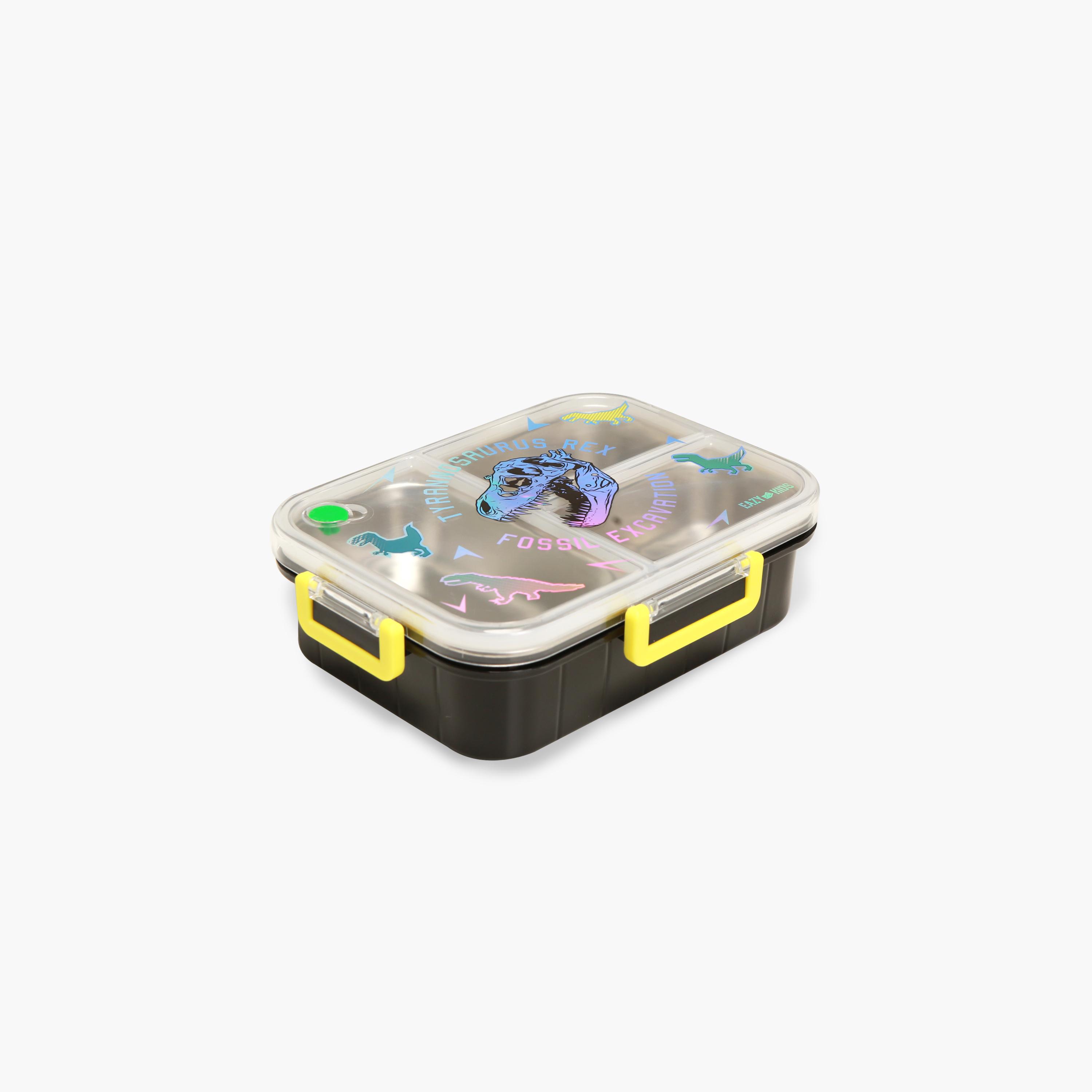 Eazy Kids 3-Compartment Stainless Steel Bento Lunch Box - 800 ml - T-Rex - Purple-school-lunchessentials-lunchboxes-image-1
