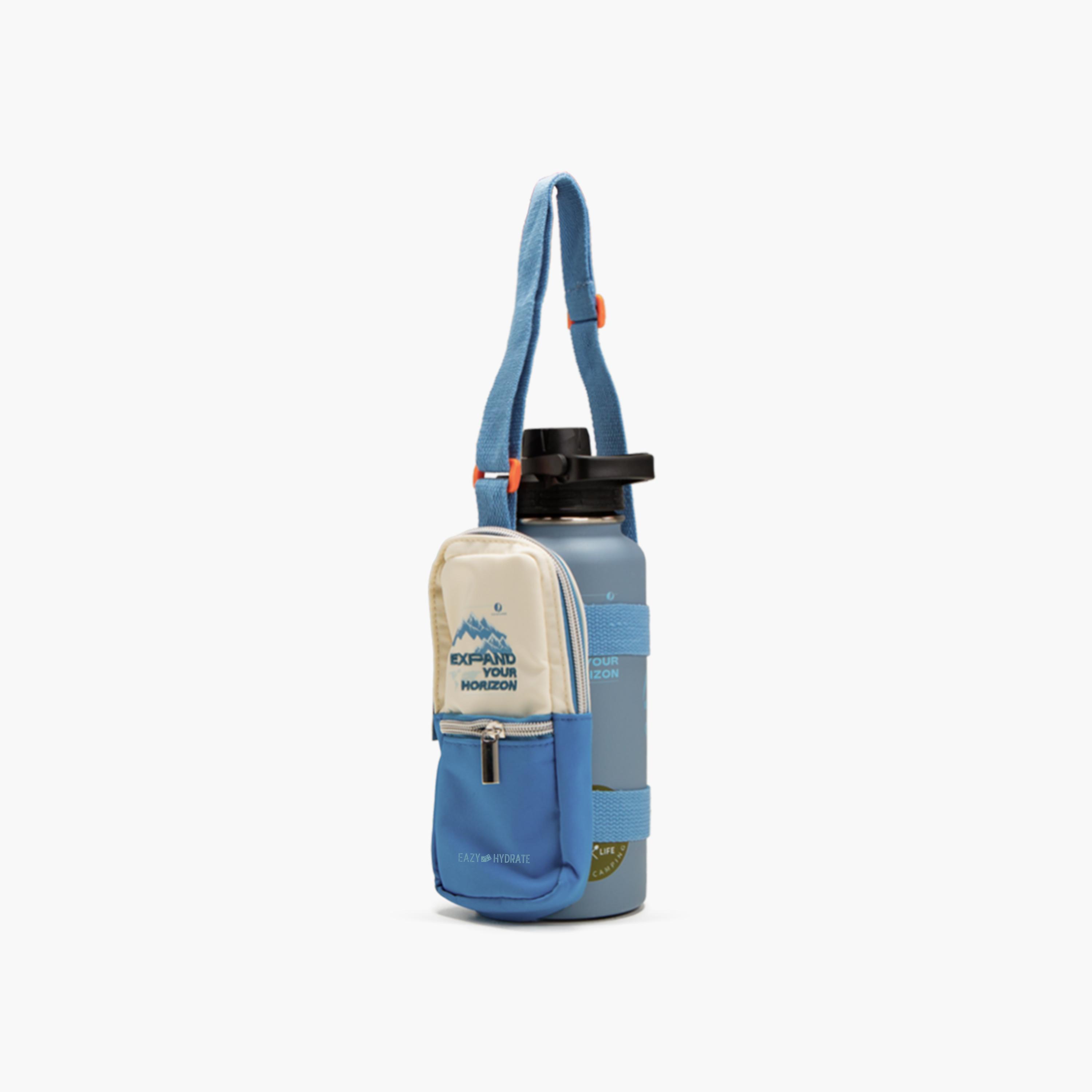 Eazy Kids Stainless Steel Water Bottle Explorer with Travel Sling Bag - 950 ml - Blue-school-waterbottles-image-1