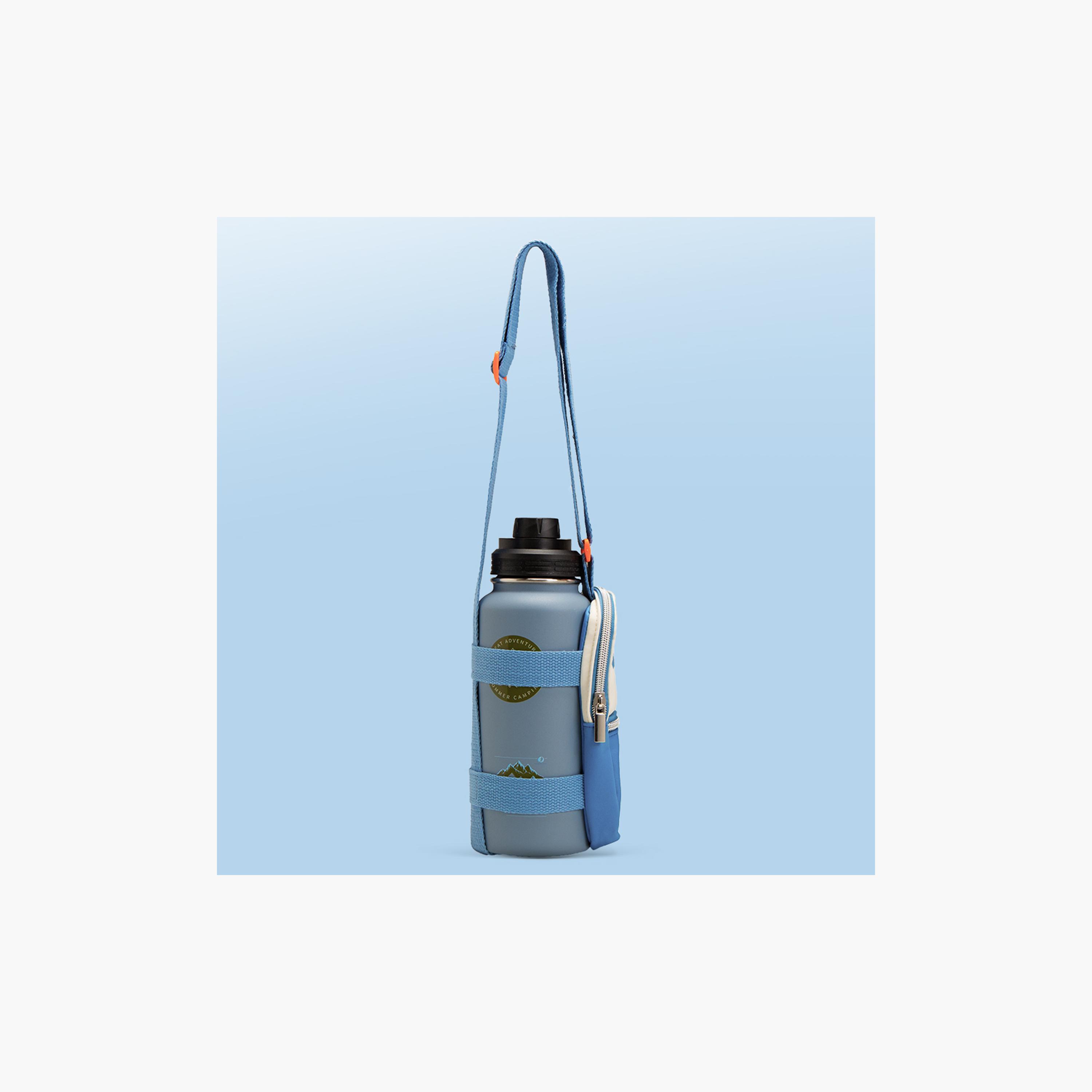Eazy Kids Stainless Steel Water Bottle Explorer with Travel Sling Bag - 950 ml - Blue-school-waterbottles-image-4