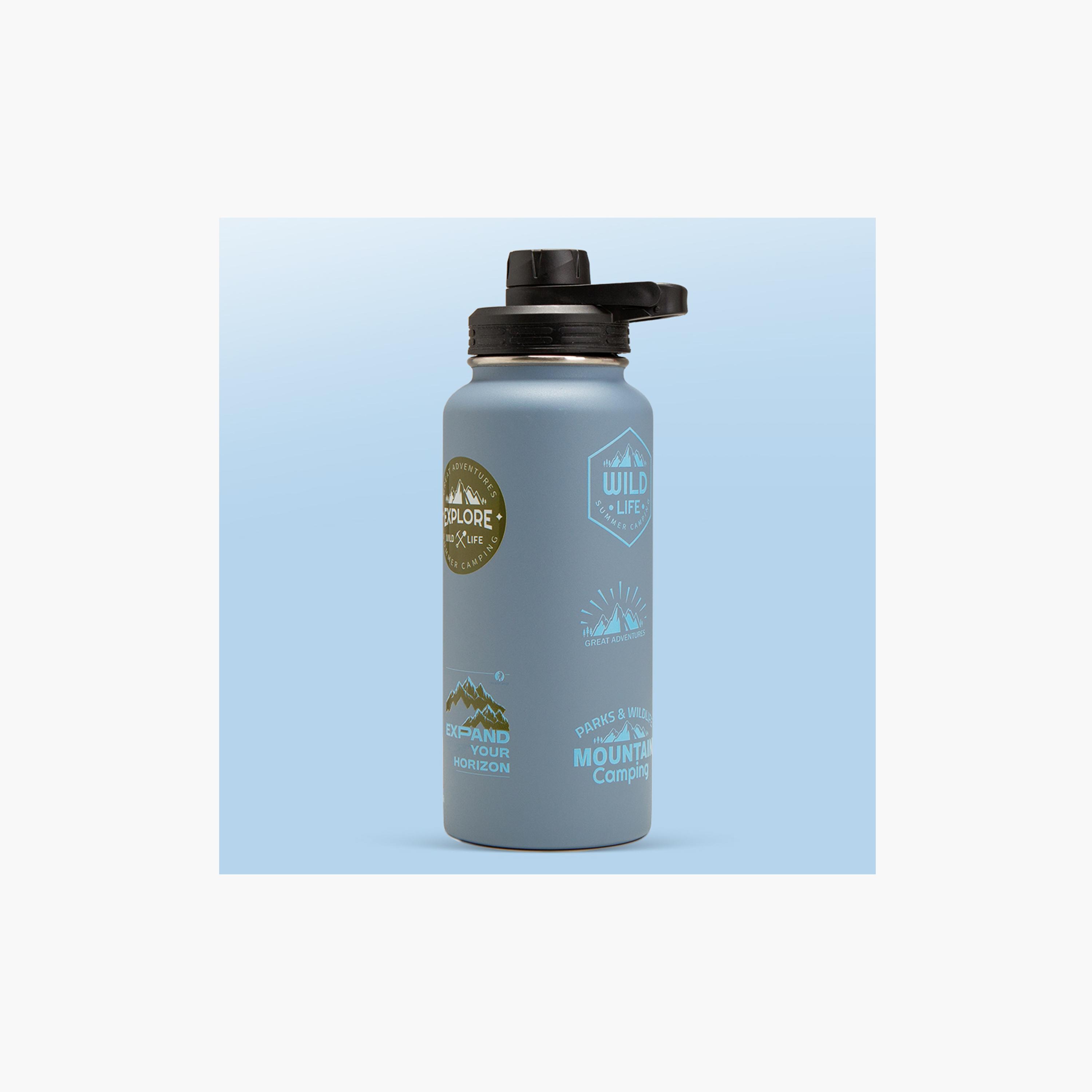 Eazy Kids Stainless Steel Water Bottle Explorer with Travel Sling Bag - 950 ml - Blue-school-waterbottles-image-5