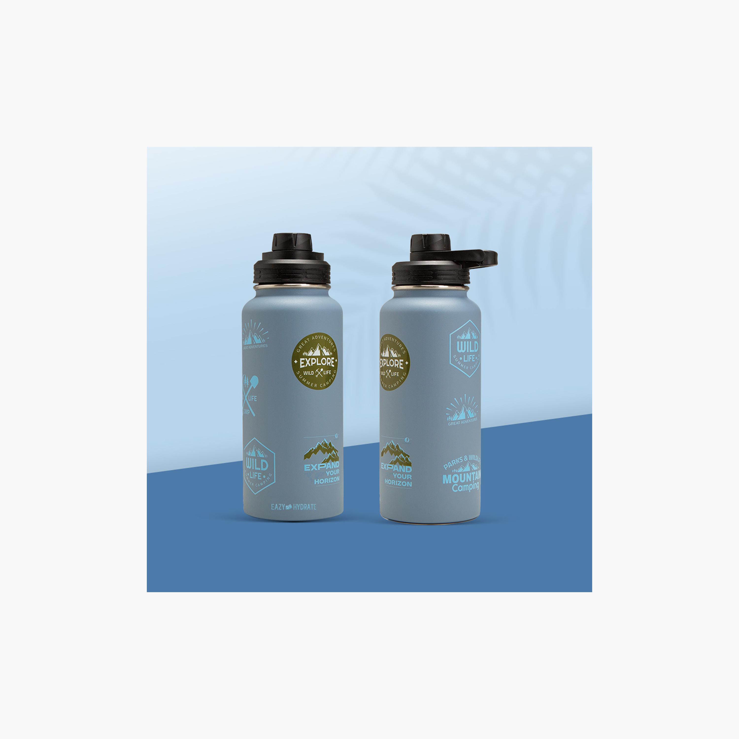 Eazy Kids Stainless Steel Water Bottle Explorer with Travel Sling Bag - 950 ml - Blue-school-waterbottles-image-6