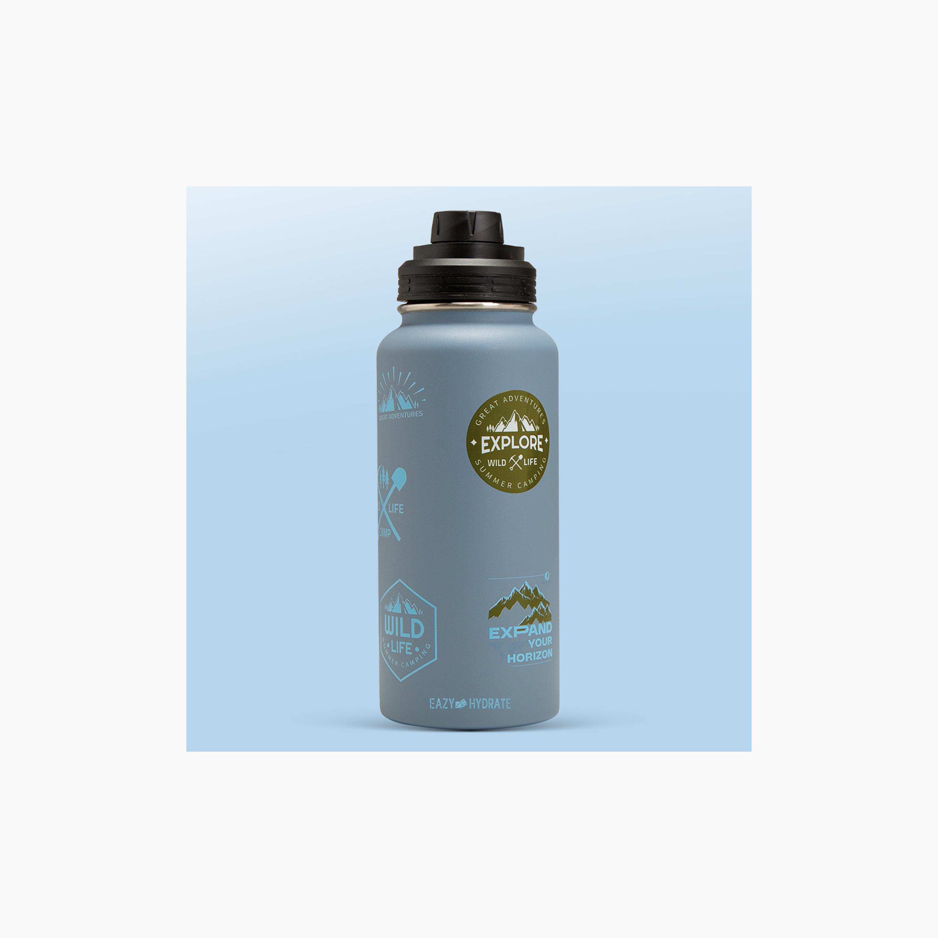 Eazy Kids Stainless Steel Water Bottle Explorer with Travel Sling Bag - 950 ml - Blue-school-waterbottles-image-7