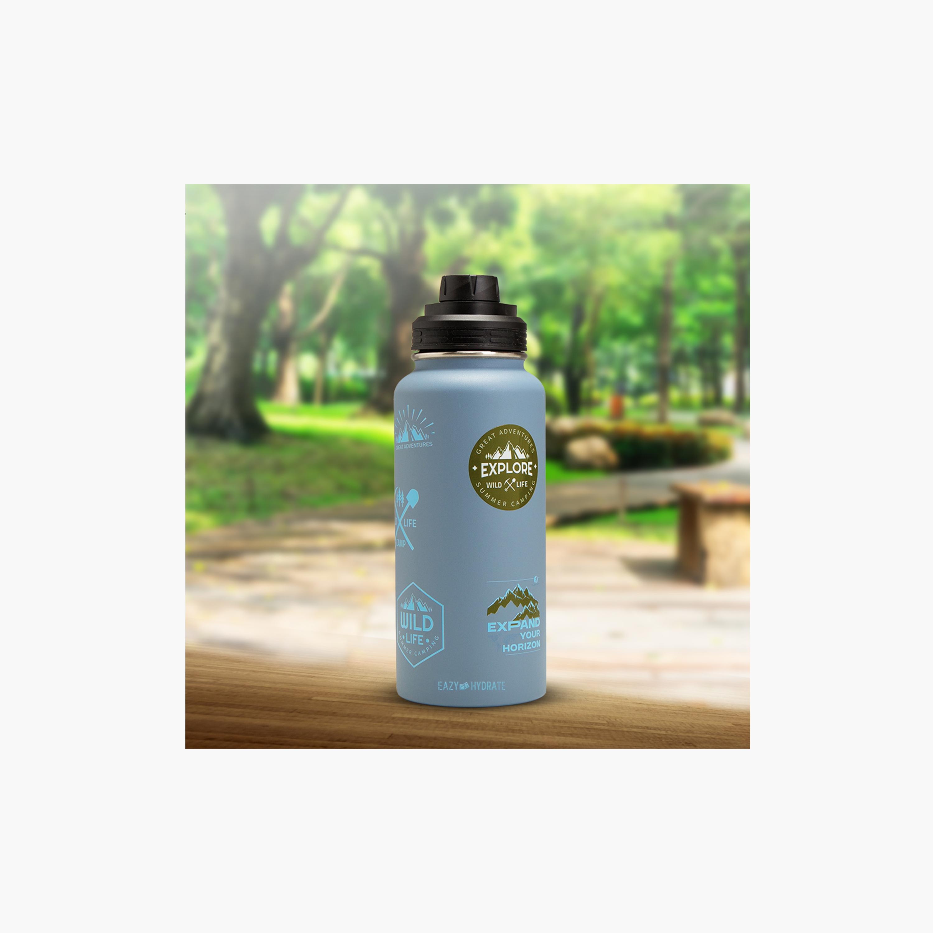 Eazy Kids Stainless Steel Water Bottle Explorer with Travel Sling Bag - 950 ml - Blue-school-waterbottles-image-9
