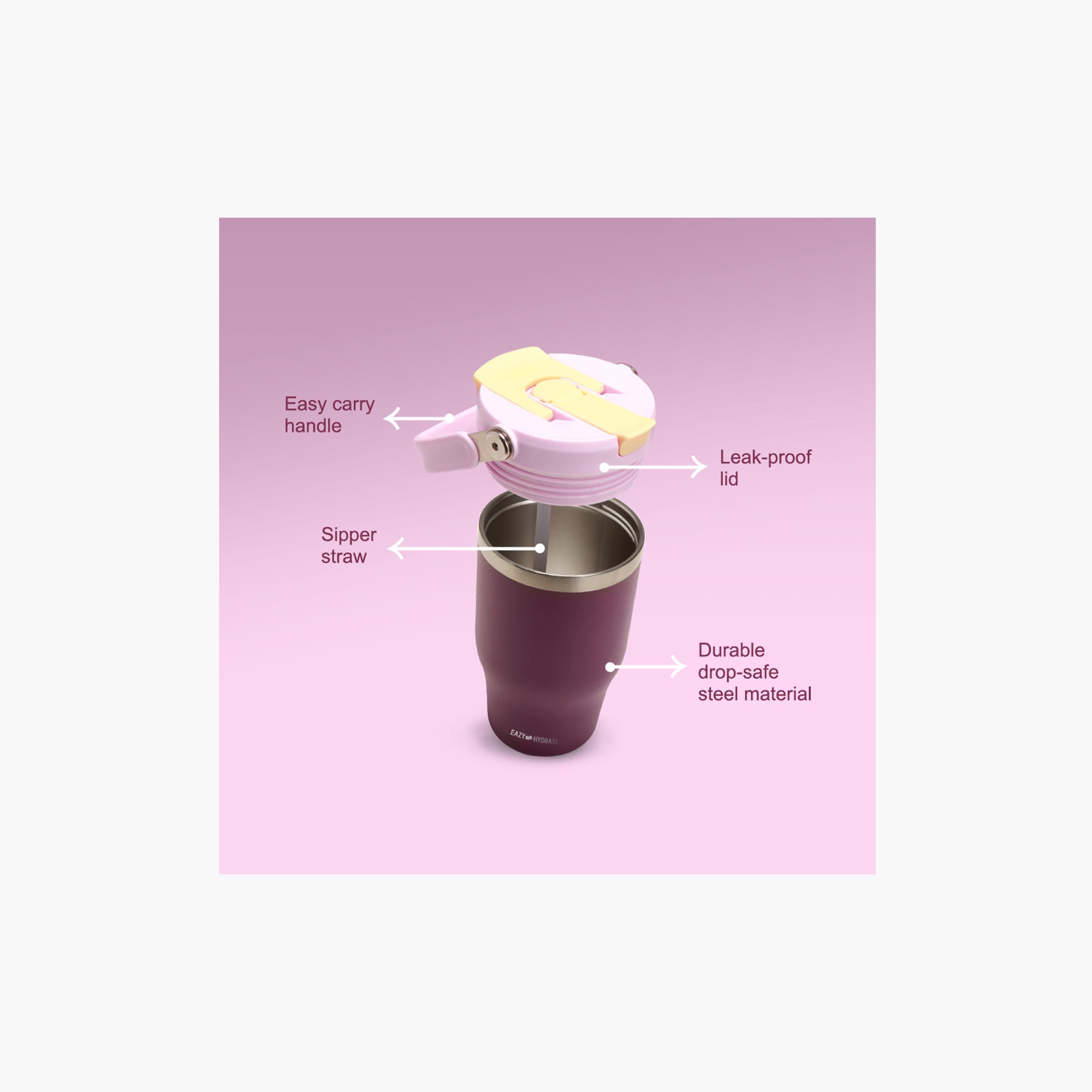 Eazy Kids Stainless Steel Vacuum Insulated Tumbler with handle - 500 ml - Purple-school-waterbottles-image-4