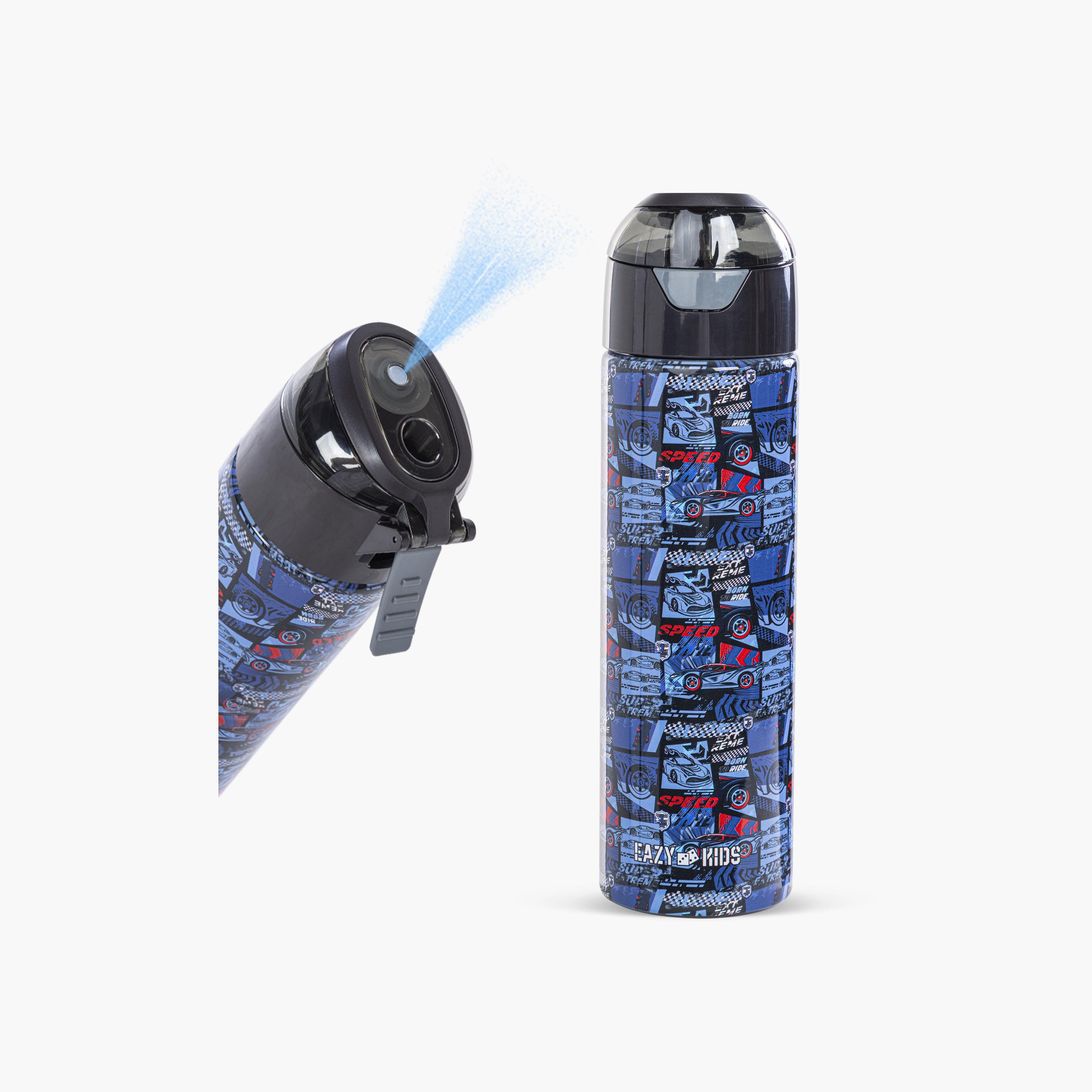 Eazy Kids Stainless Steel Insulated Water Bottle with Spray - 640 ml - T-Rex - Car Racing - Blue-school-waterbottles-image-1
