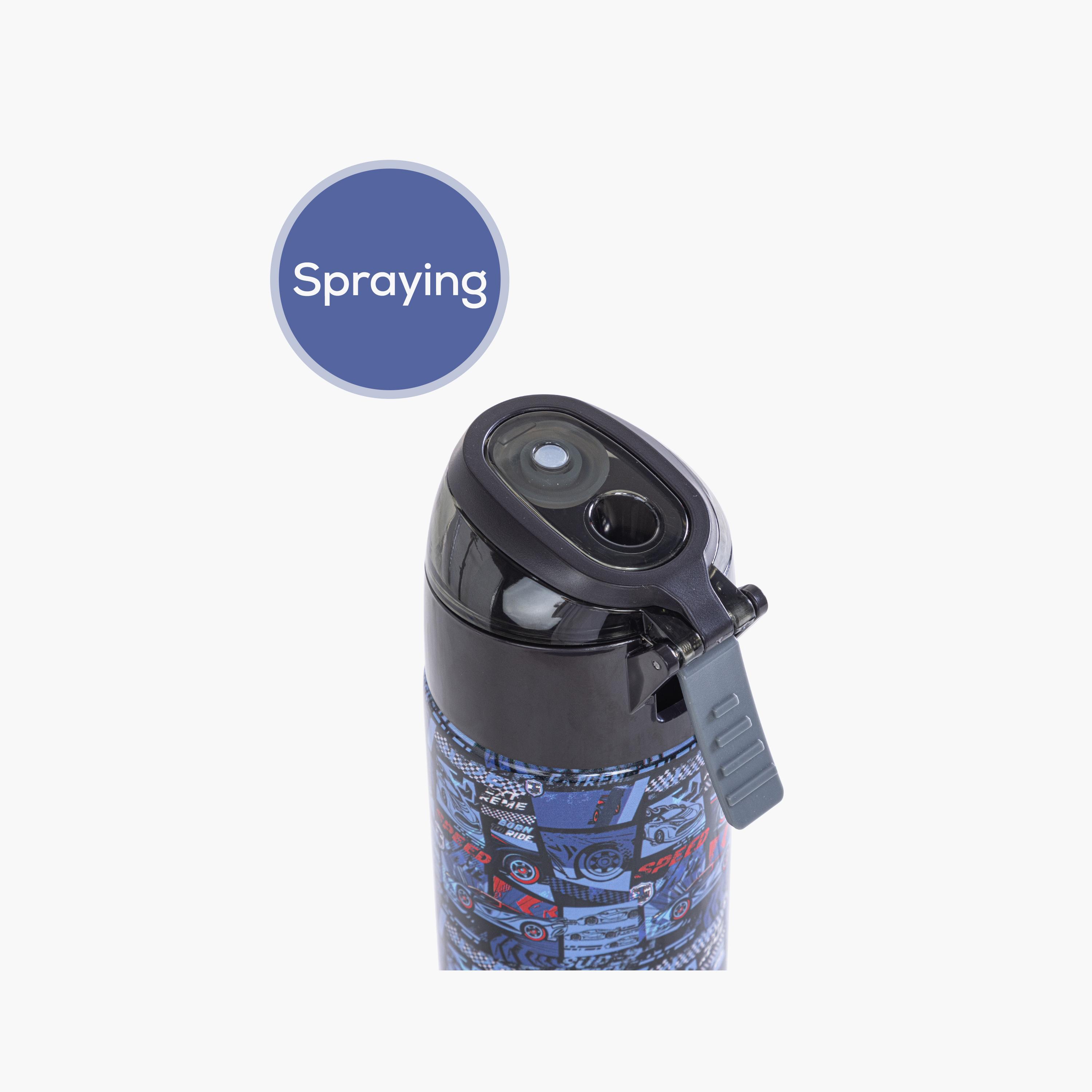 Eazy Kids Stainless Steel Insulated Water Bottle with Spray - 640 ml - T-Rex - Car Racing - Blue-school-waterbottles-image-5