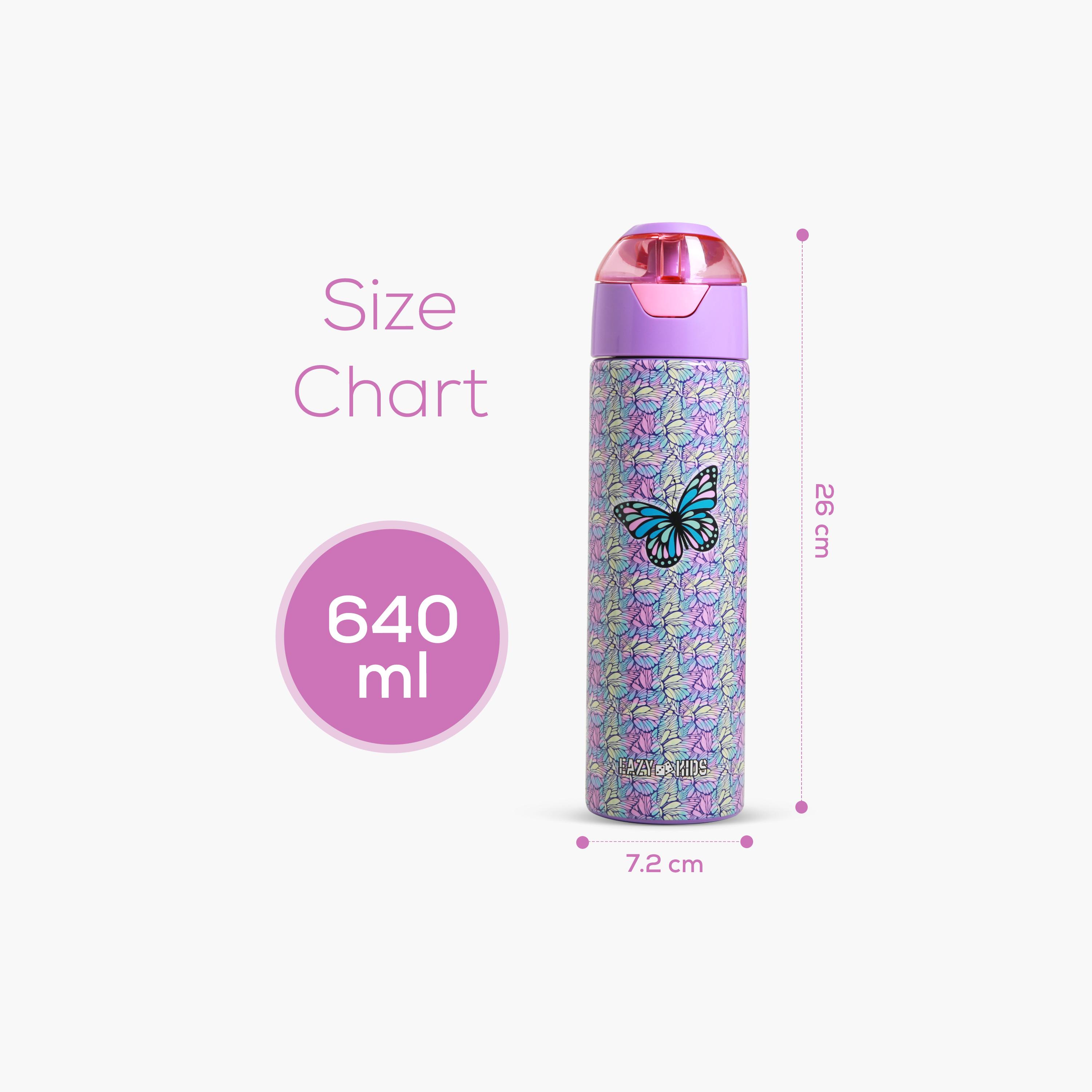 Eazy Kids Stainless Steel Insulated Water Bottle with Spray - 640 ml - Butterfly - Purple-school-waterbottles-image-8