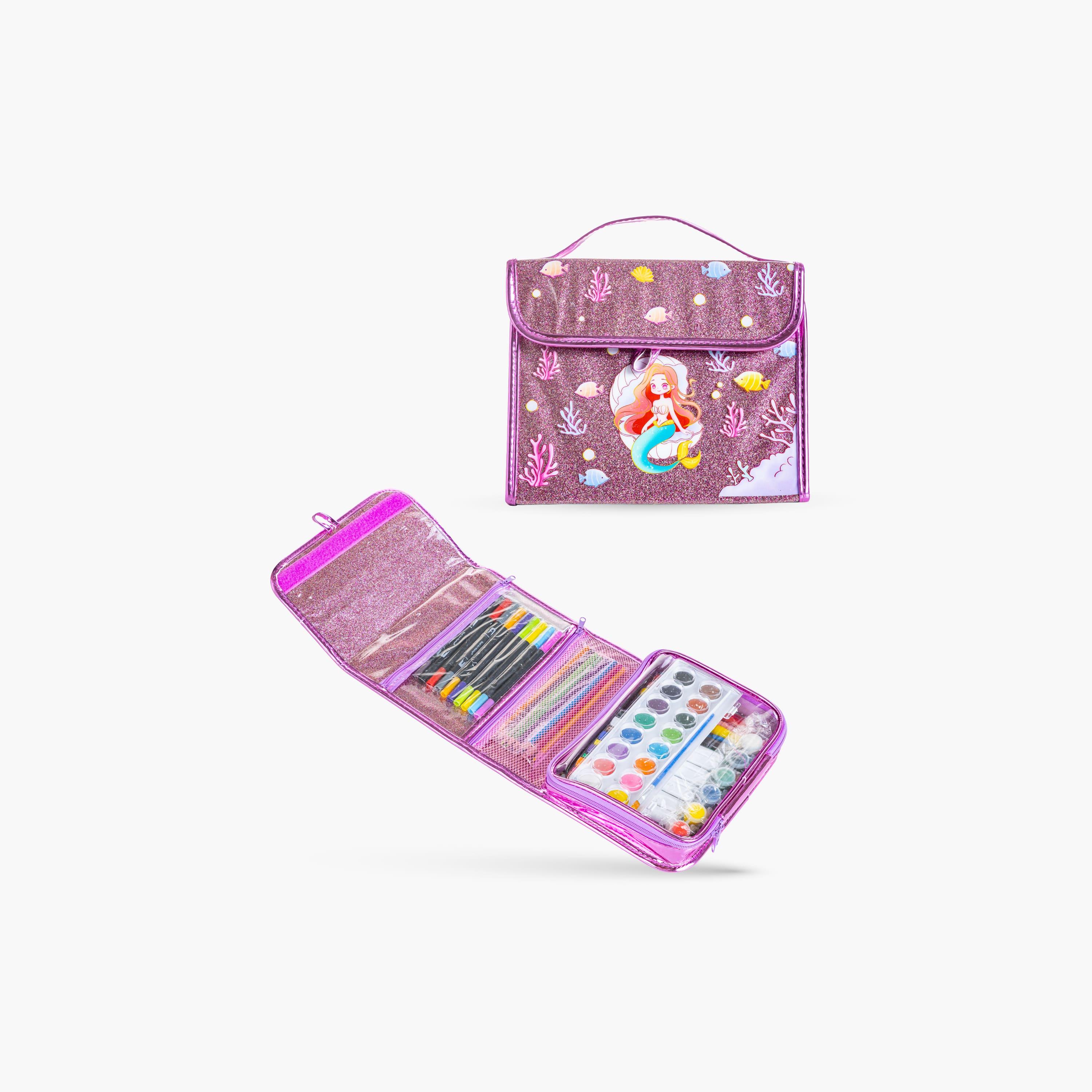 Eazy Kids 82-Piece Art Supplies Set Carrying Case with Paints, Crayons, Markers - Pink-school-artsandcrafts-image-1