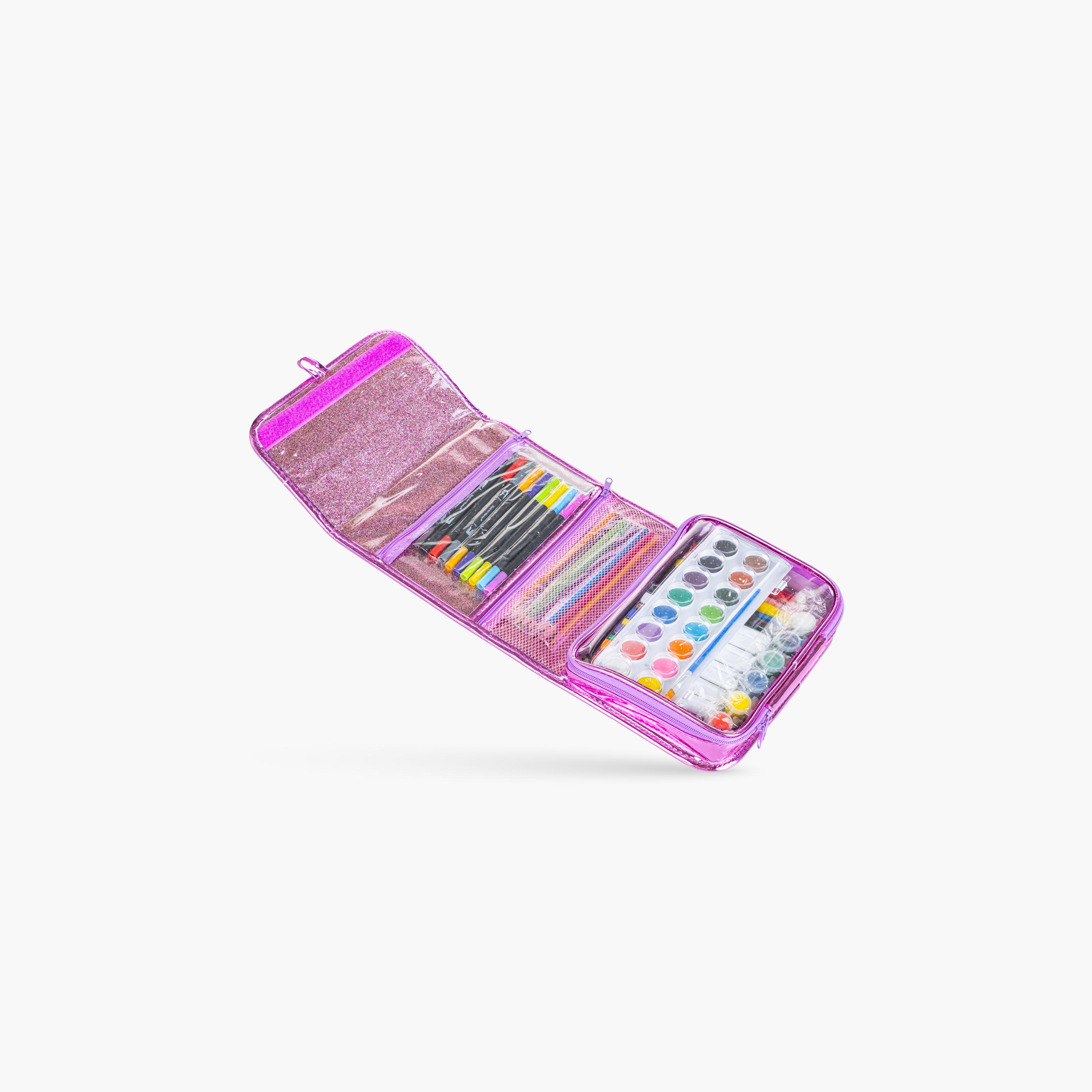 Eazy Kids 82-Piece Art Supplies Set Carrying Case with Paints, Crayons, Markers - Pink-school-artsandcrafts-image-3