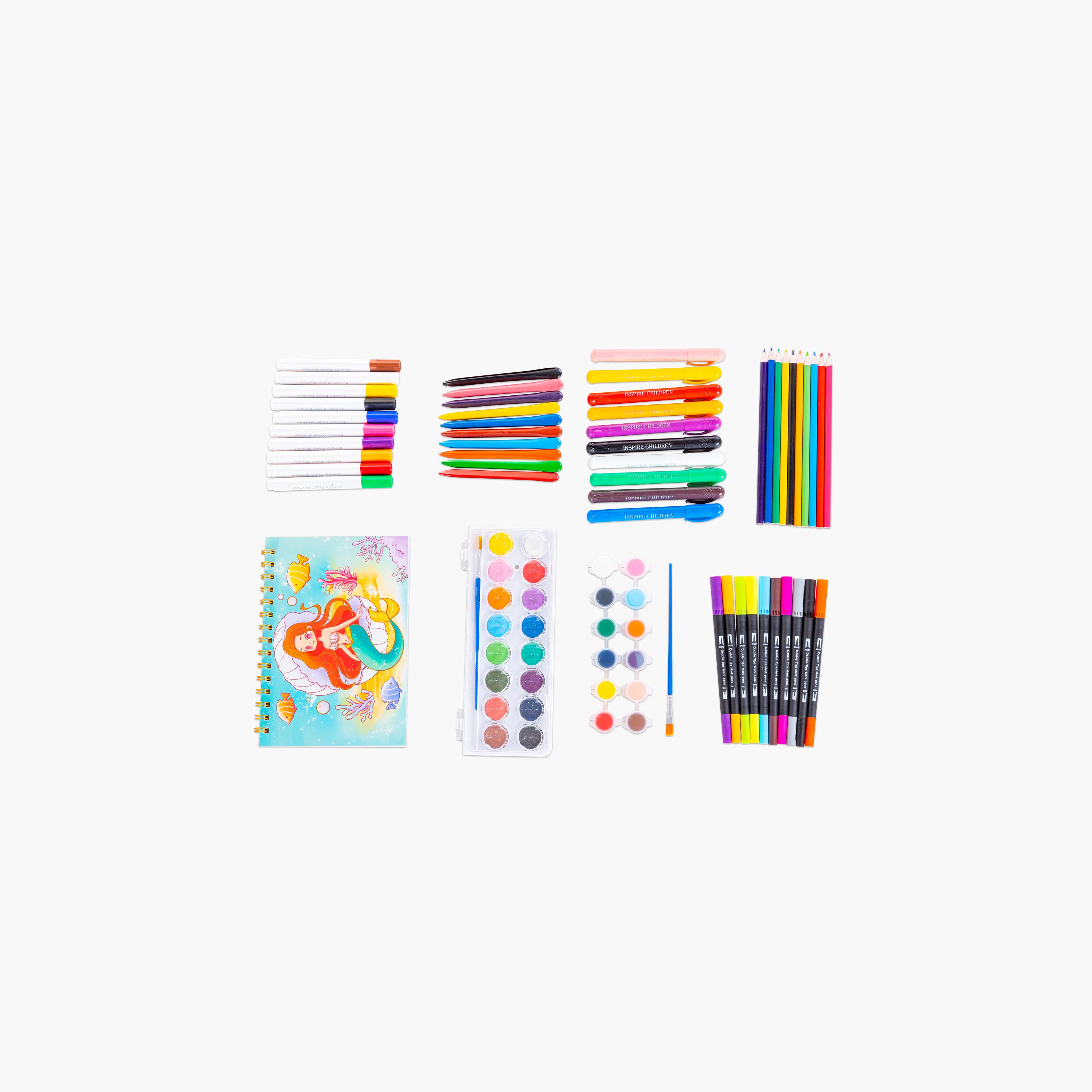 Eazy Kids 82-Piece Art Supplies Set Carrying Case with Paints, Crayons, Markers - Pink-school-artsandcrafts-image-5