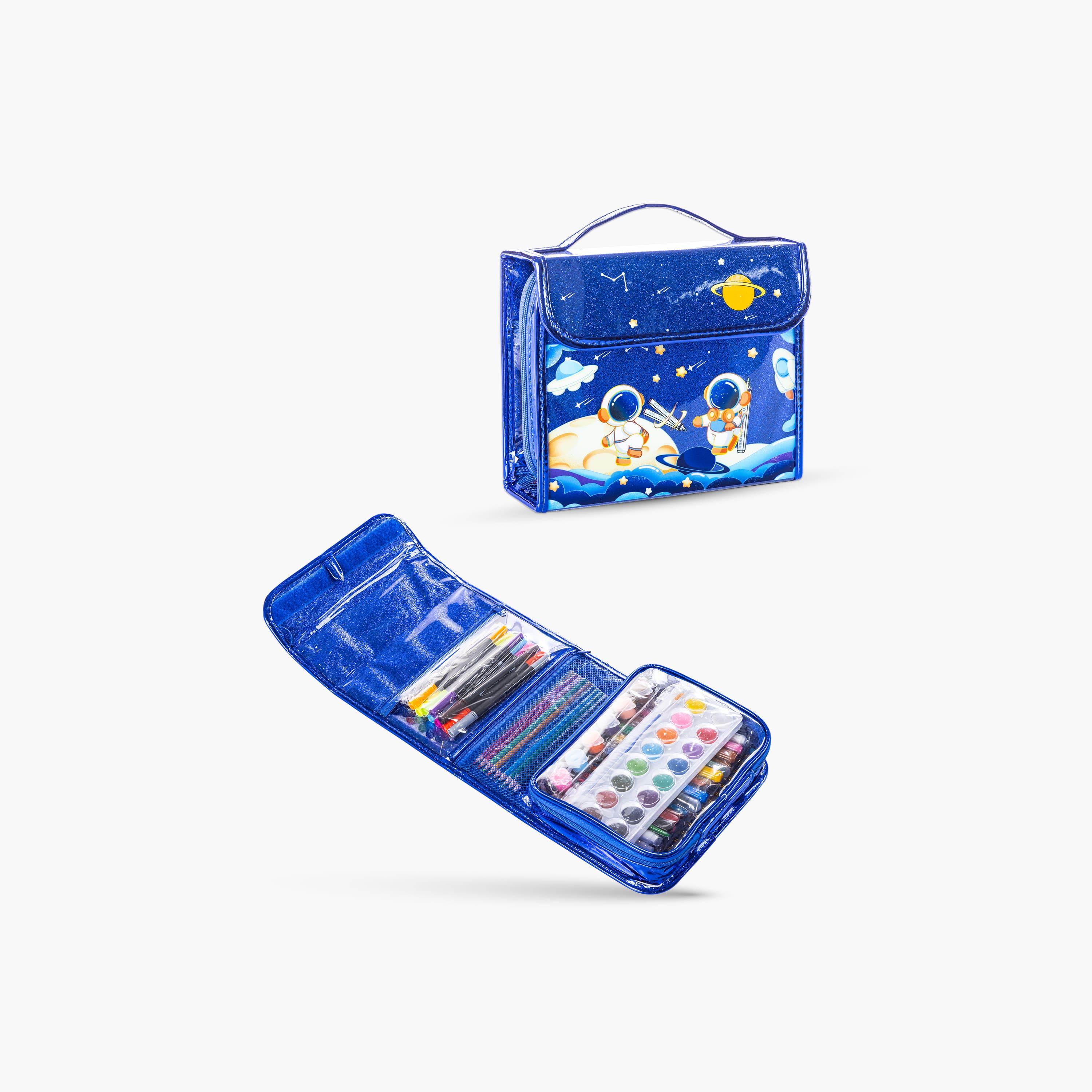 Eazy Kids 82-Piece Art Supplies Set Carrying Case with Paints, Crayons, Markers - Blue-school-artsandcrafts-image-1