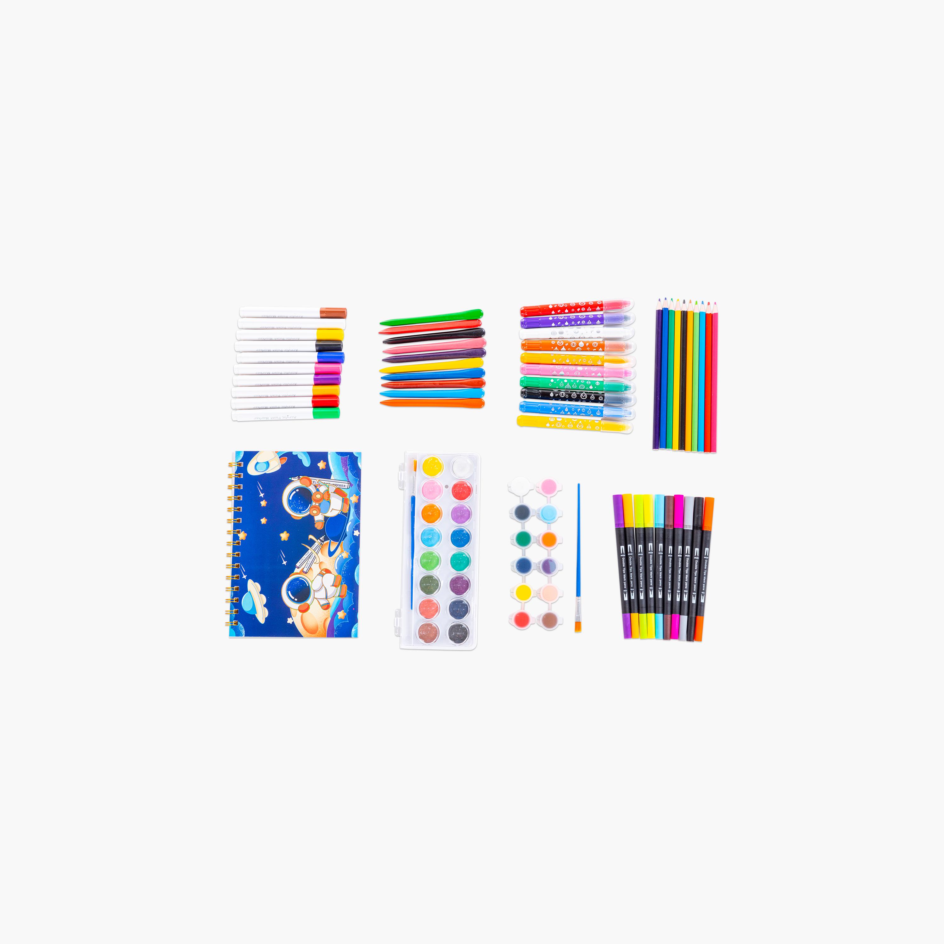 Eazy Kids 82-Piece Art Supplies Set Carrying Case with Paints, Crayons, Markers - Blue-school-artsandcrafts-image-6