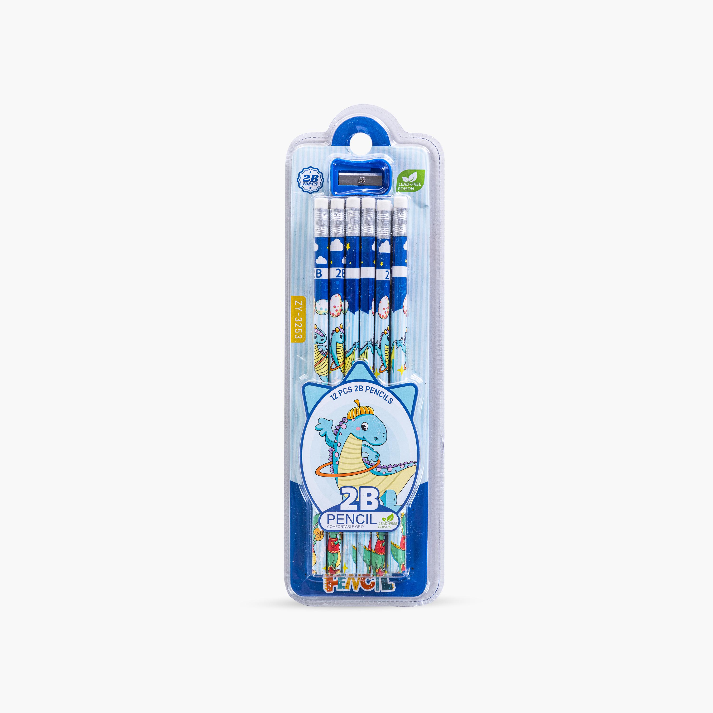 Eazy Kids 12-Piece 2B Pencils with Eraser & Sharpener - Blue-school-stationery-pensandpencils-image-1