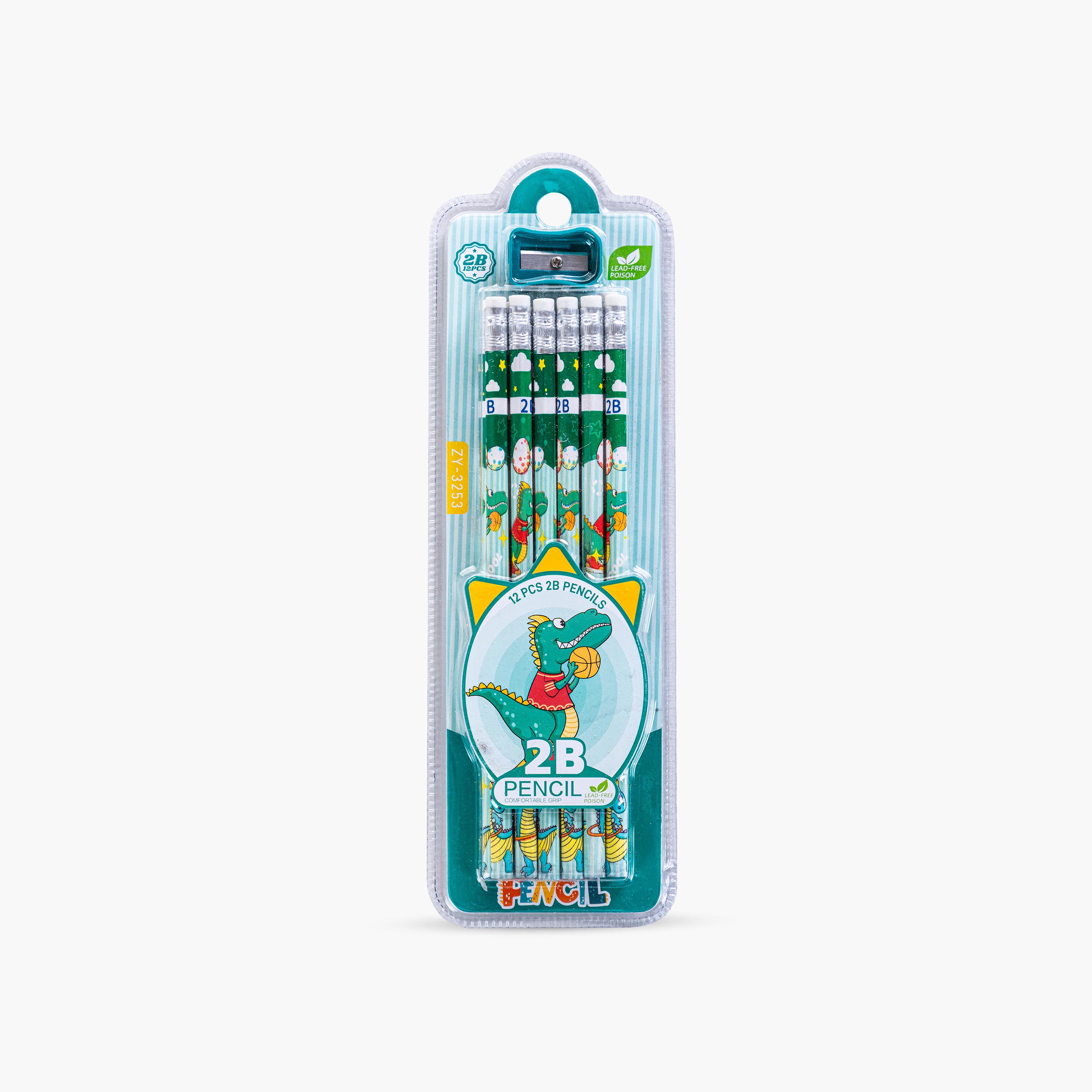 Eazy Kids 12-Piece 2B Pencils with Eraser & Sharpener - Green-school-stationery-pensandpencils-image-1