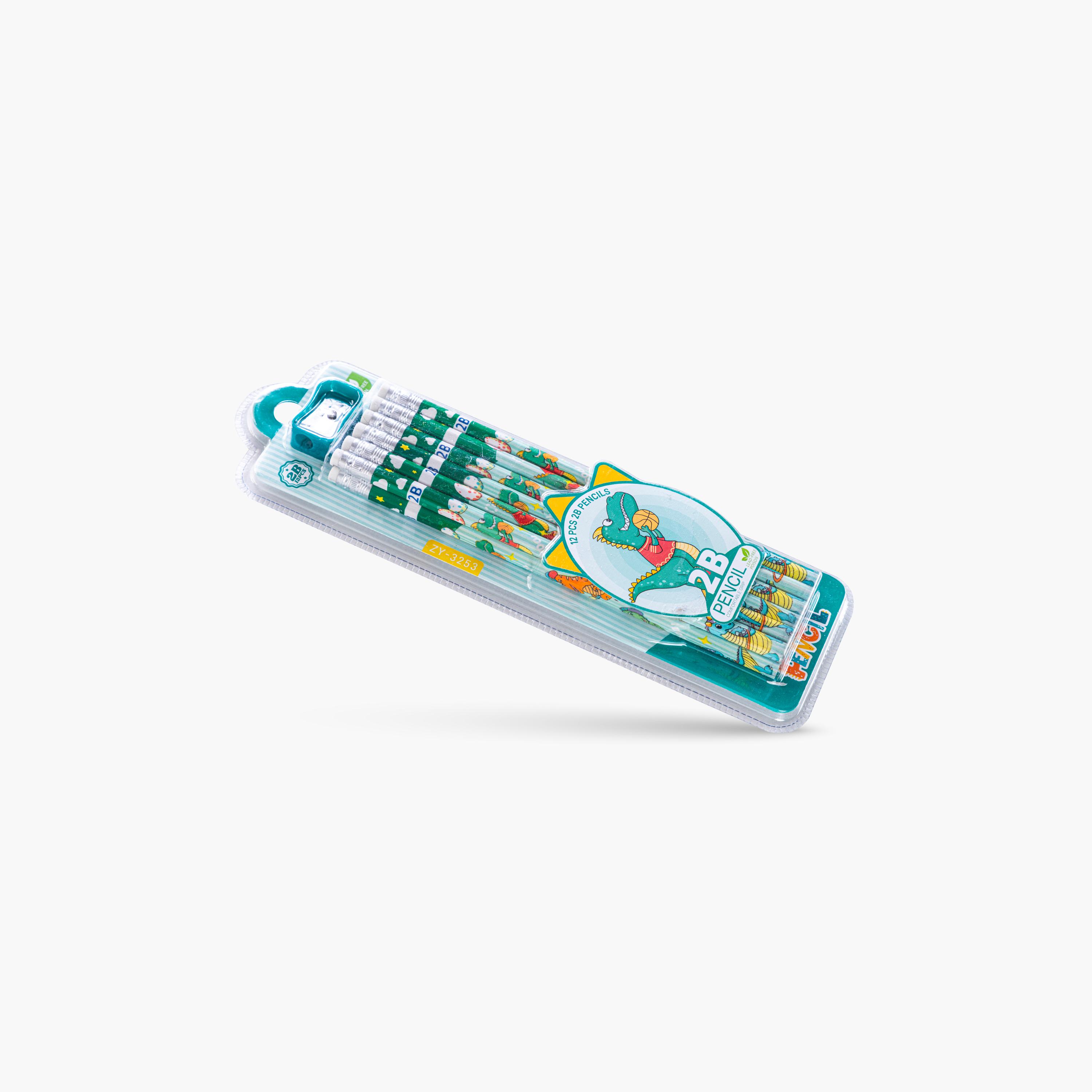 Eazy Kids 12-Piece 2B Pencils with Eraser & Sharpener - Green-school-stationery-pensandpencils-image-2