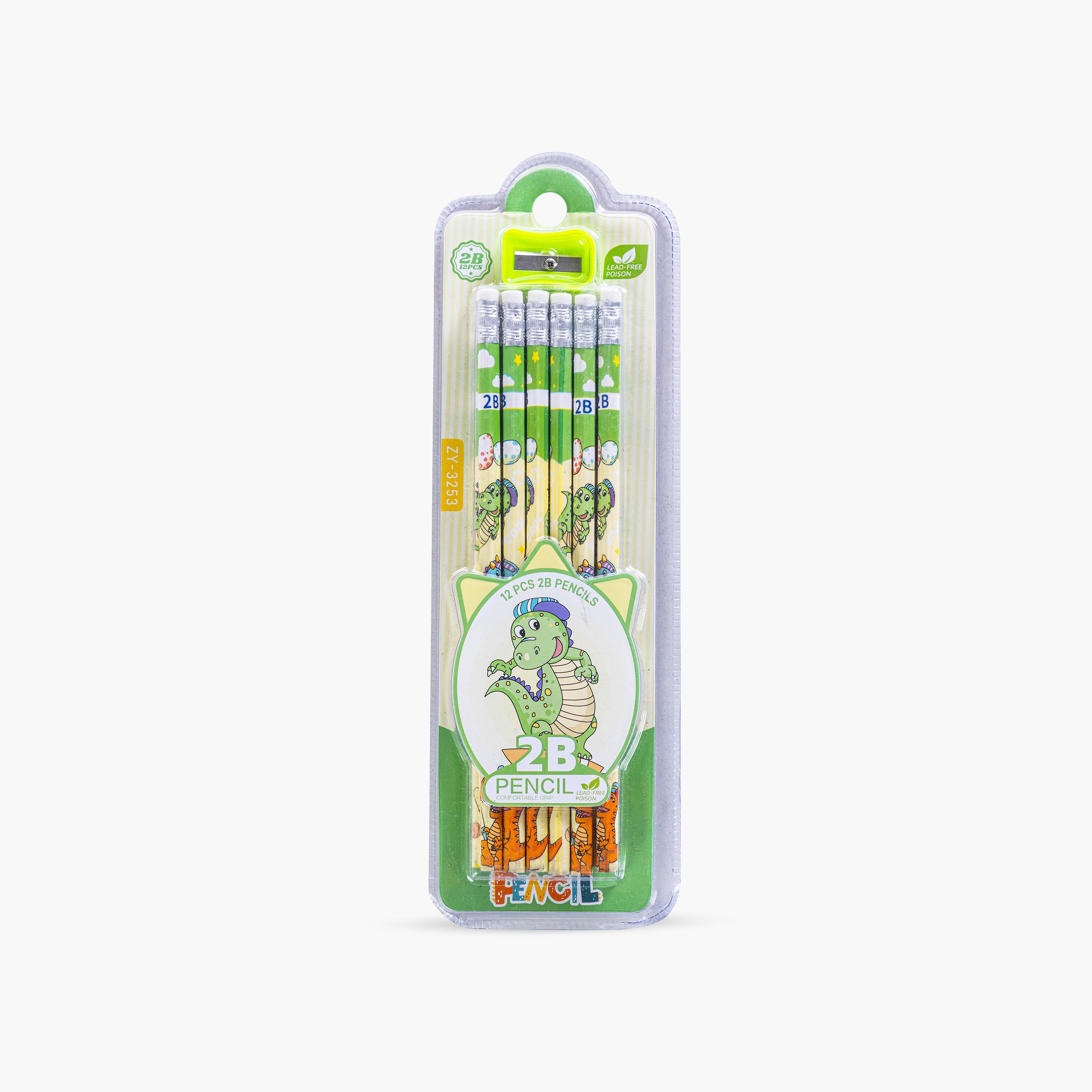 Eazy Kids 12-Piece 2B Pencils with Eraser & Sharpener - Light Green-school-stationery-pensandpencils-image-1