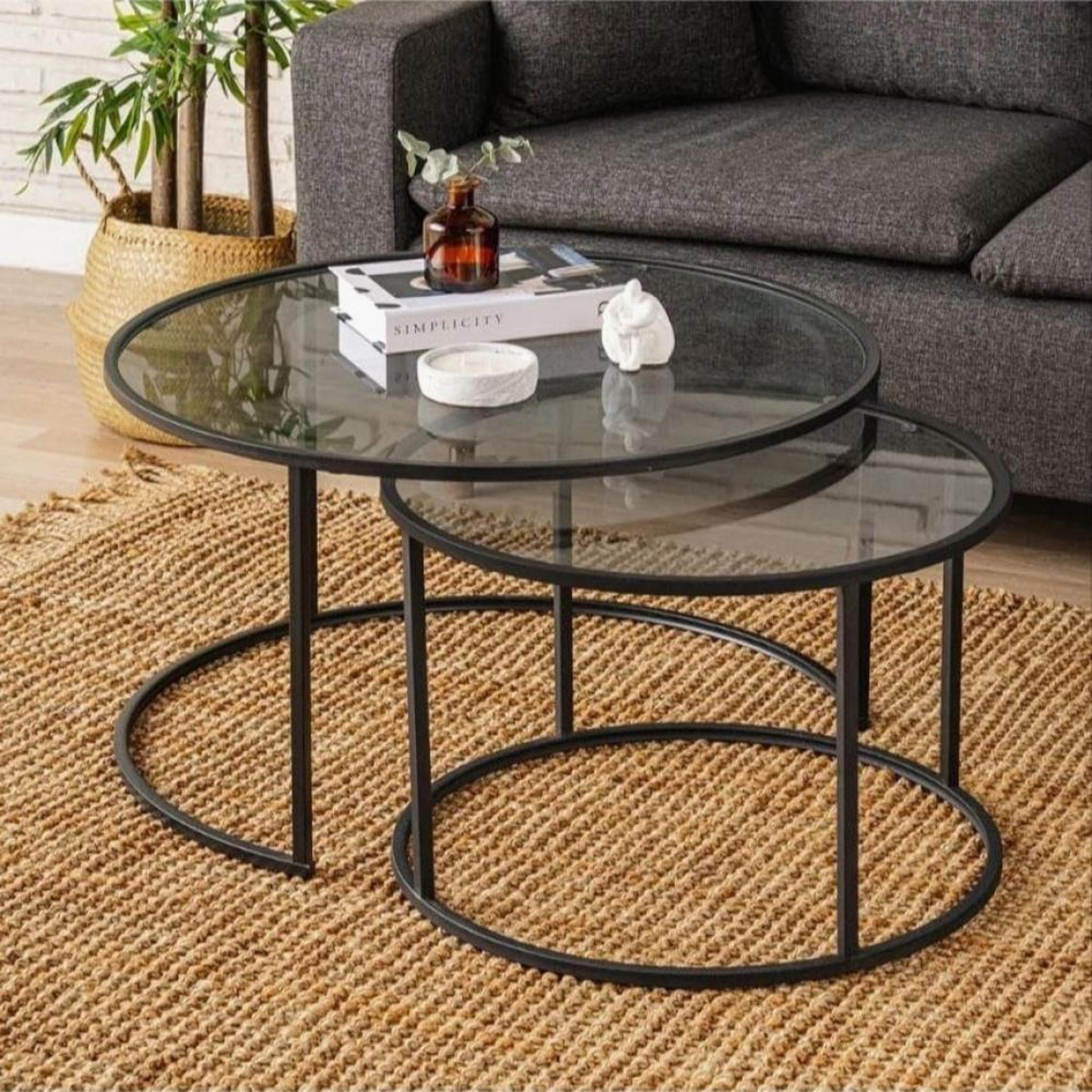 Glass Top 2-Piece  Nesting Table Set-furniture-livingroom-nestoftables-image-1
