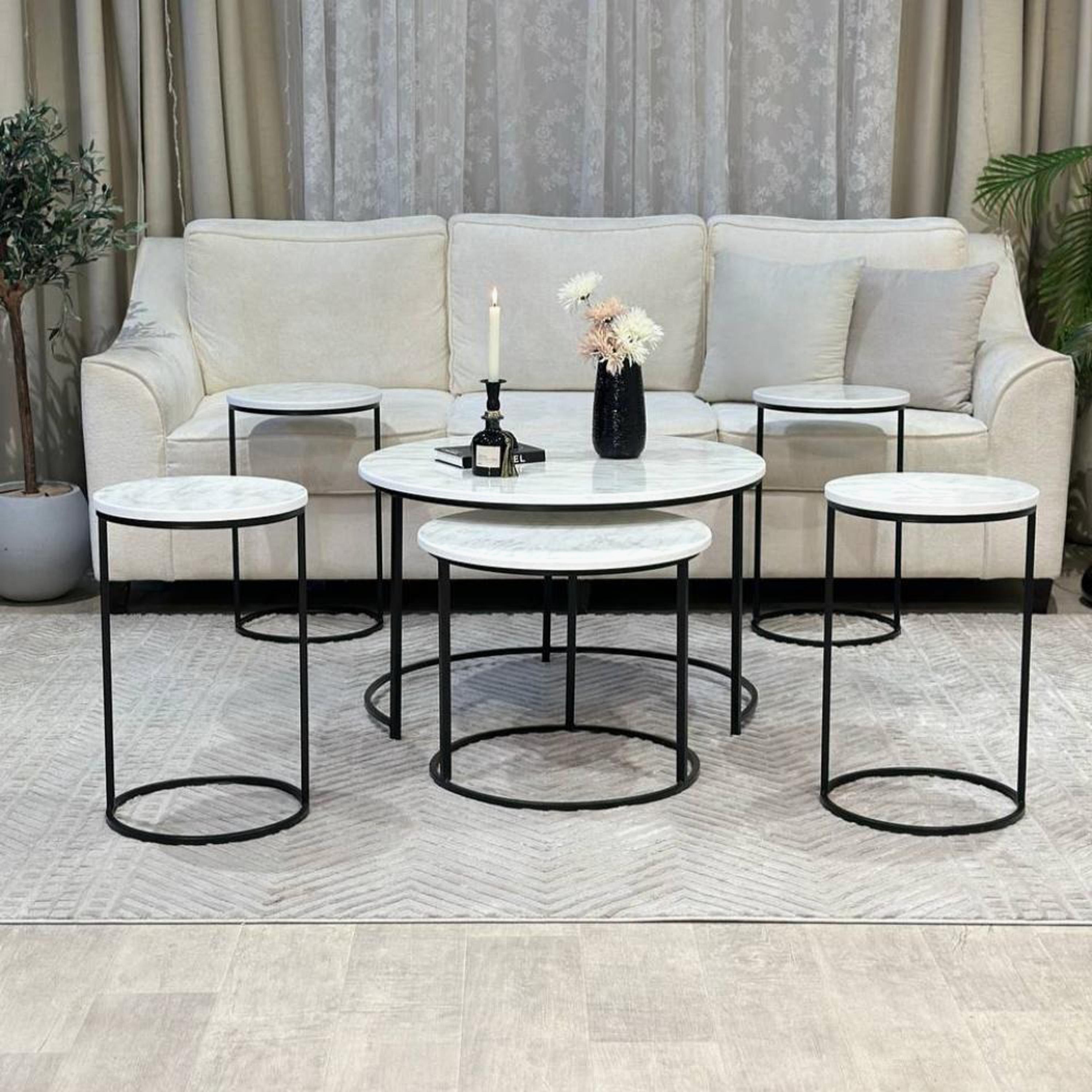 Round 6-Piece Coffee Table and Side Table Set-furniture-livingroom-coffeetables-image-1