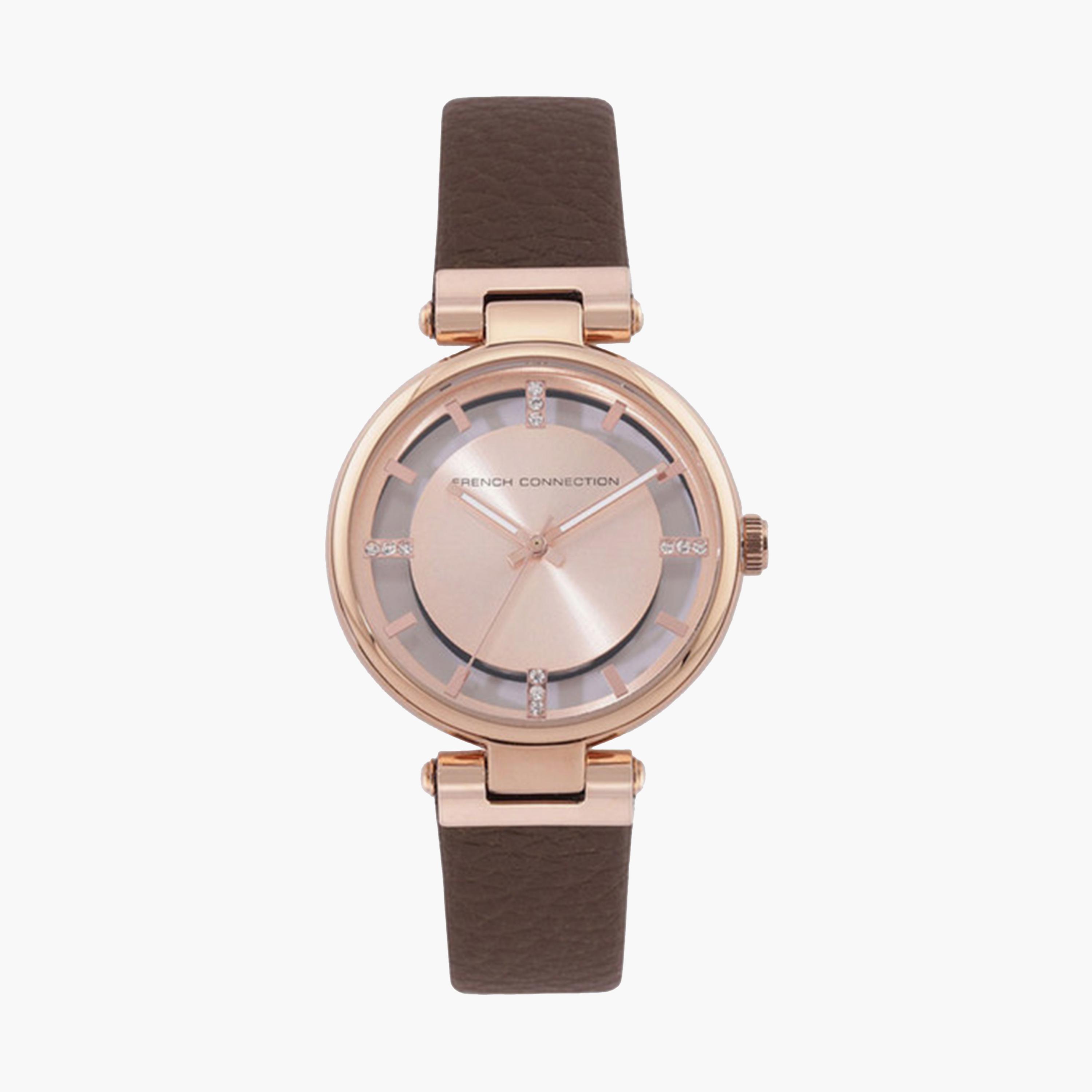 فرينش كونيكشن- ساعة تناظرية للنساء سوار ستانلس ستيل  34مم لون بني | FC148BR-women-watchesandjewellery-watches-image-1