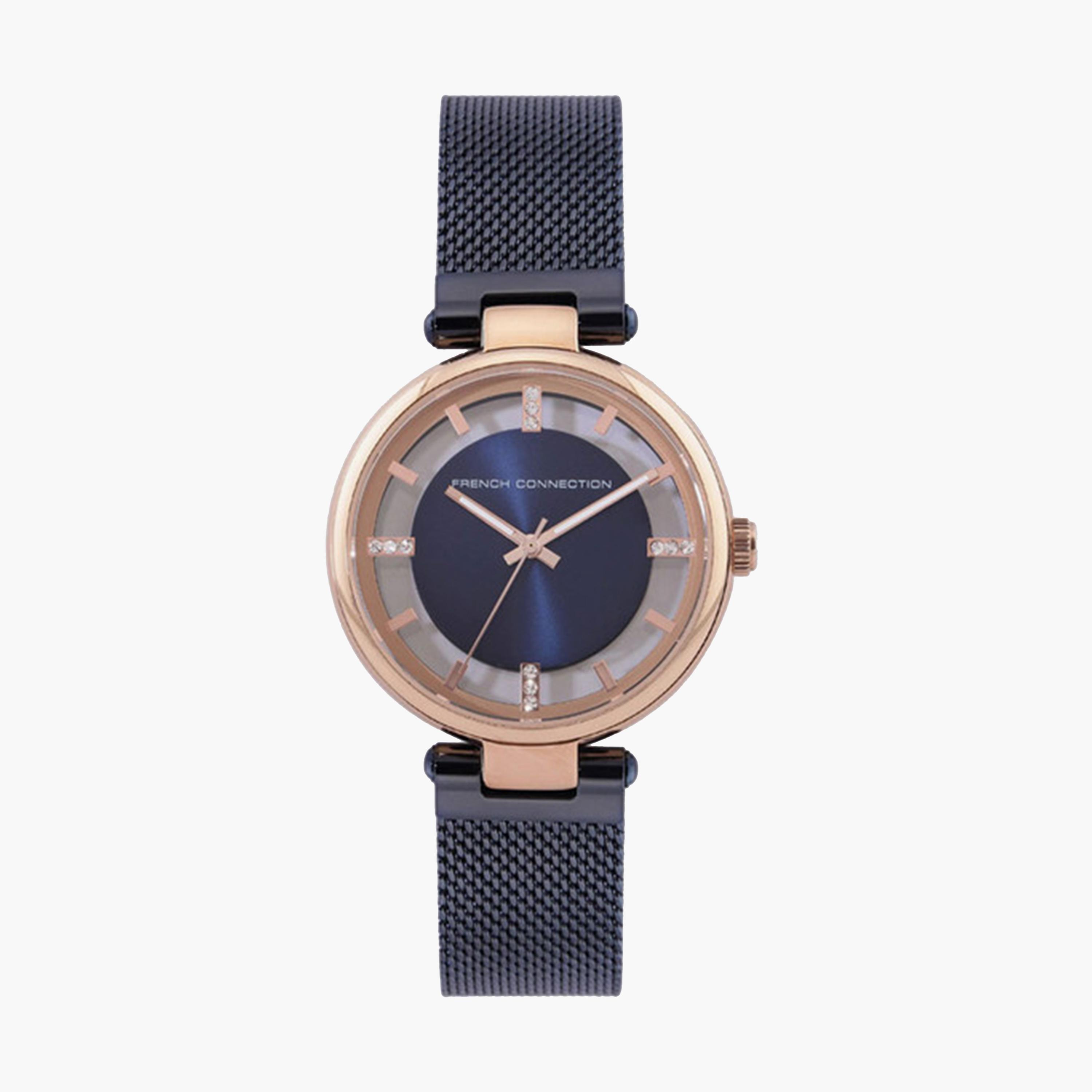 فرينش كونيكشن- ساعة تناظرية للنساء سوار ستانلس ستيل  34مم لون أزرق | FC148URGM-women-watchesandjewellery-watches-image-1