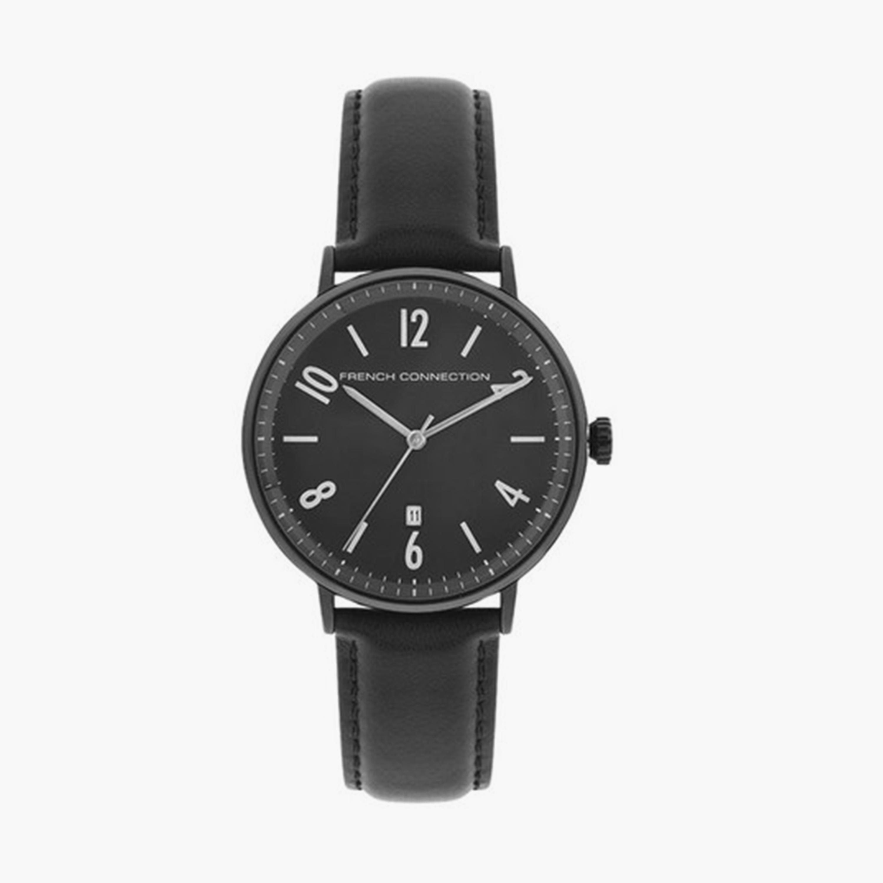 فرينش كونيكشن- ساعة تناظرية للرجال سوار جلدي  42مم لون أسود | FC155B-men-watchesandjewellery-watches-image-1