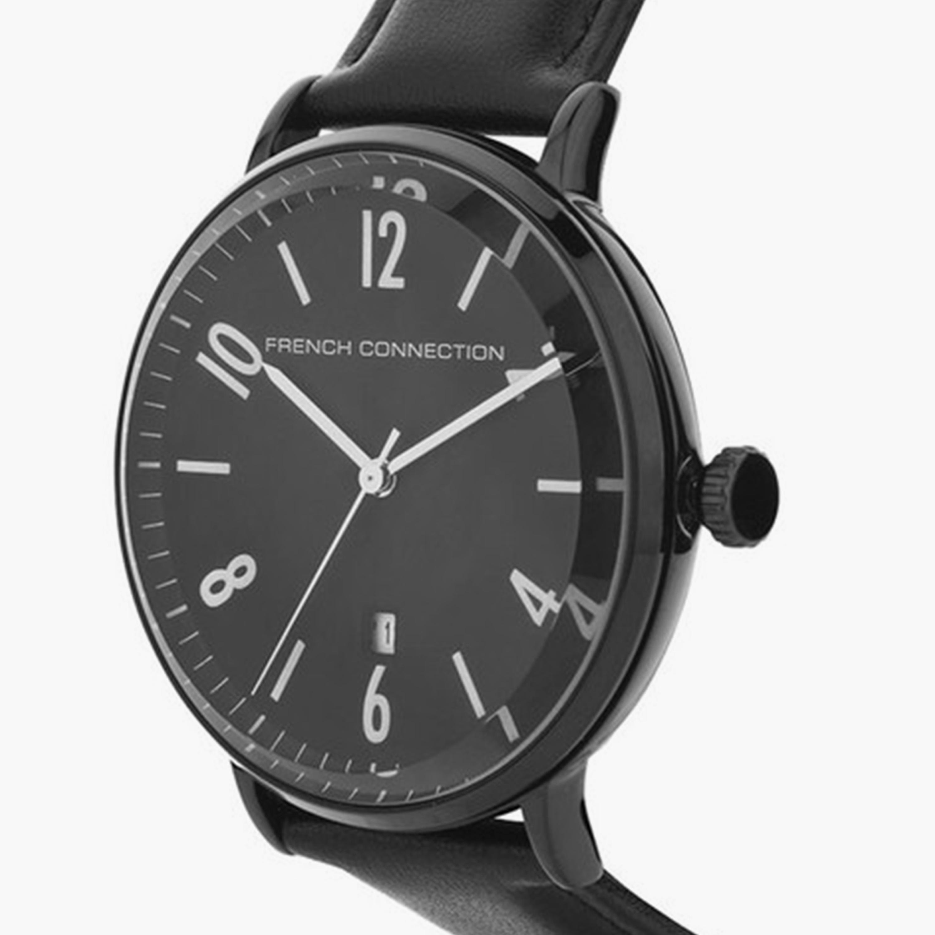 فرينش كونيكشن- ساعة تناظرية للرجال سوار جلدي  42مم لون أسود | FC155B-men-watchesandjewellery-watches-image-2