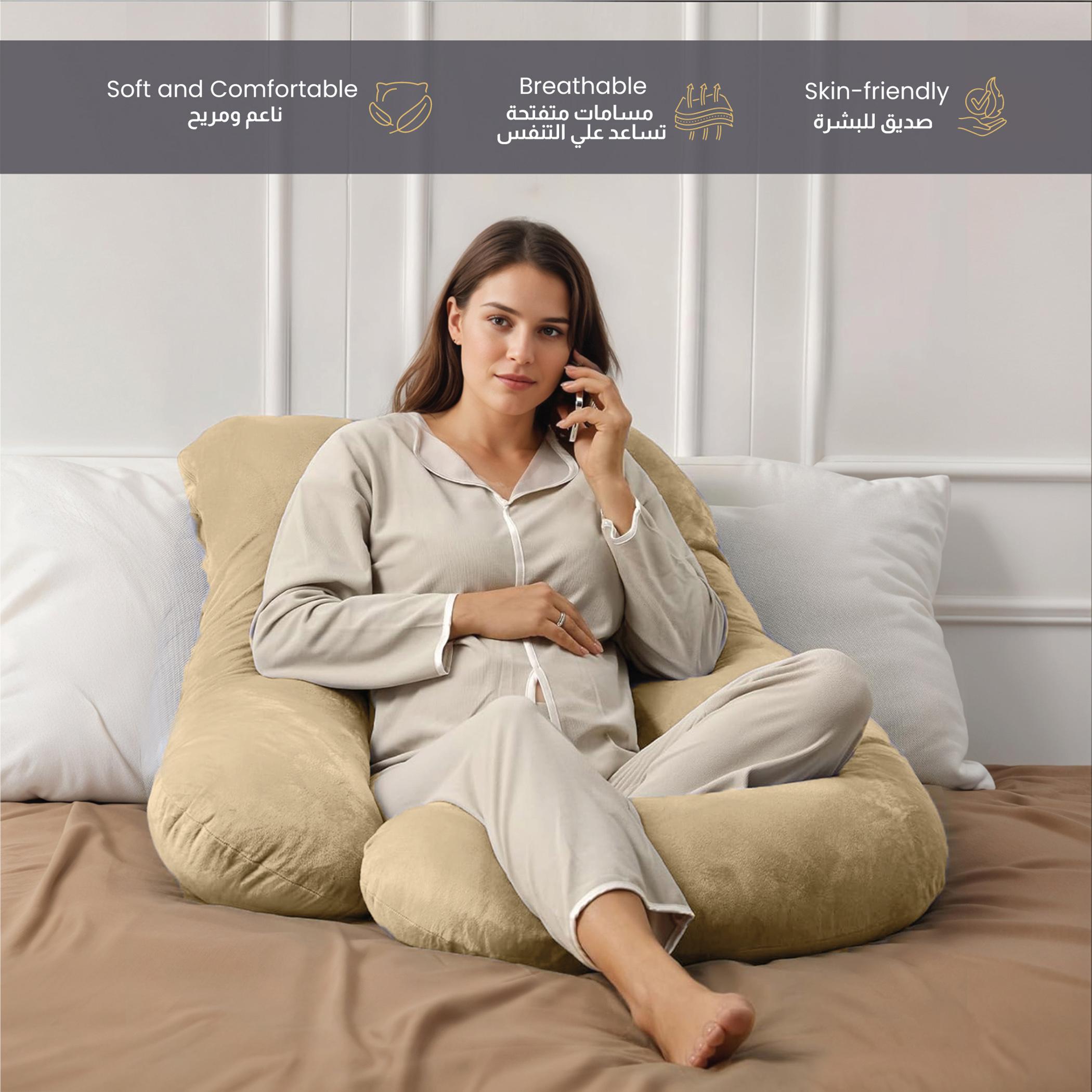 Ultima 240gsm Velvet G Shape Pregnancy Pillow - 70x140 cm-hbxdecorandfurnishings-bedding-duvetsandpillows-image-1