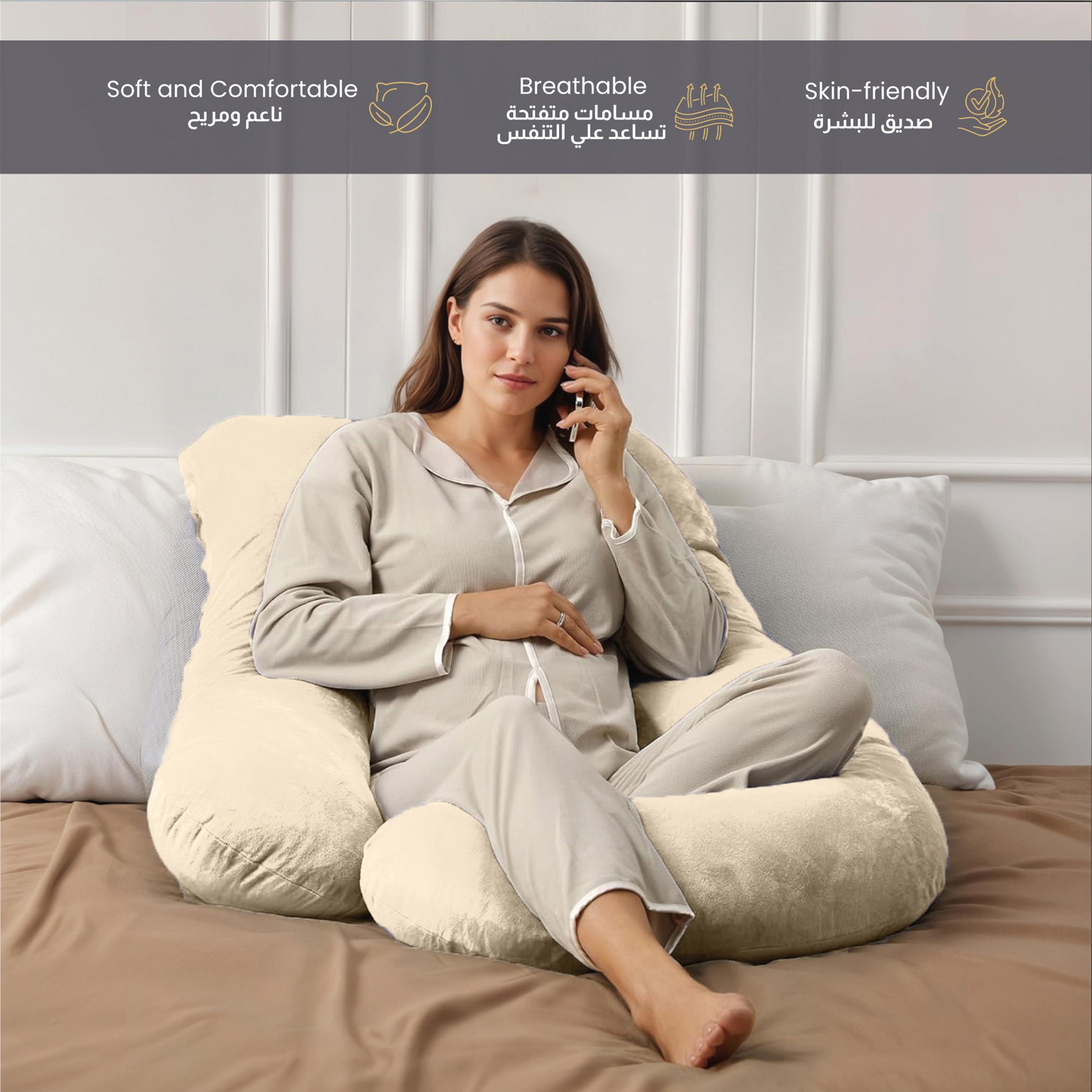 Ultima 240gsm Velvet G Shape Pregnancy Pillow - 70x140 cm-hbxdecorandfurnishings-bedding-duvetsandpillows-image-1